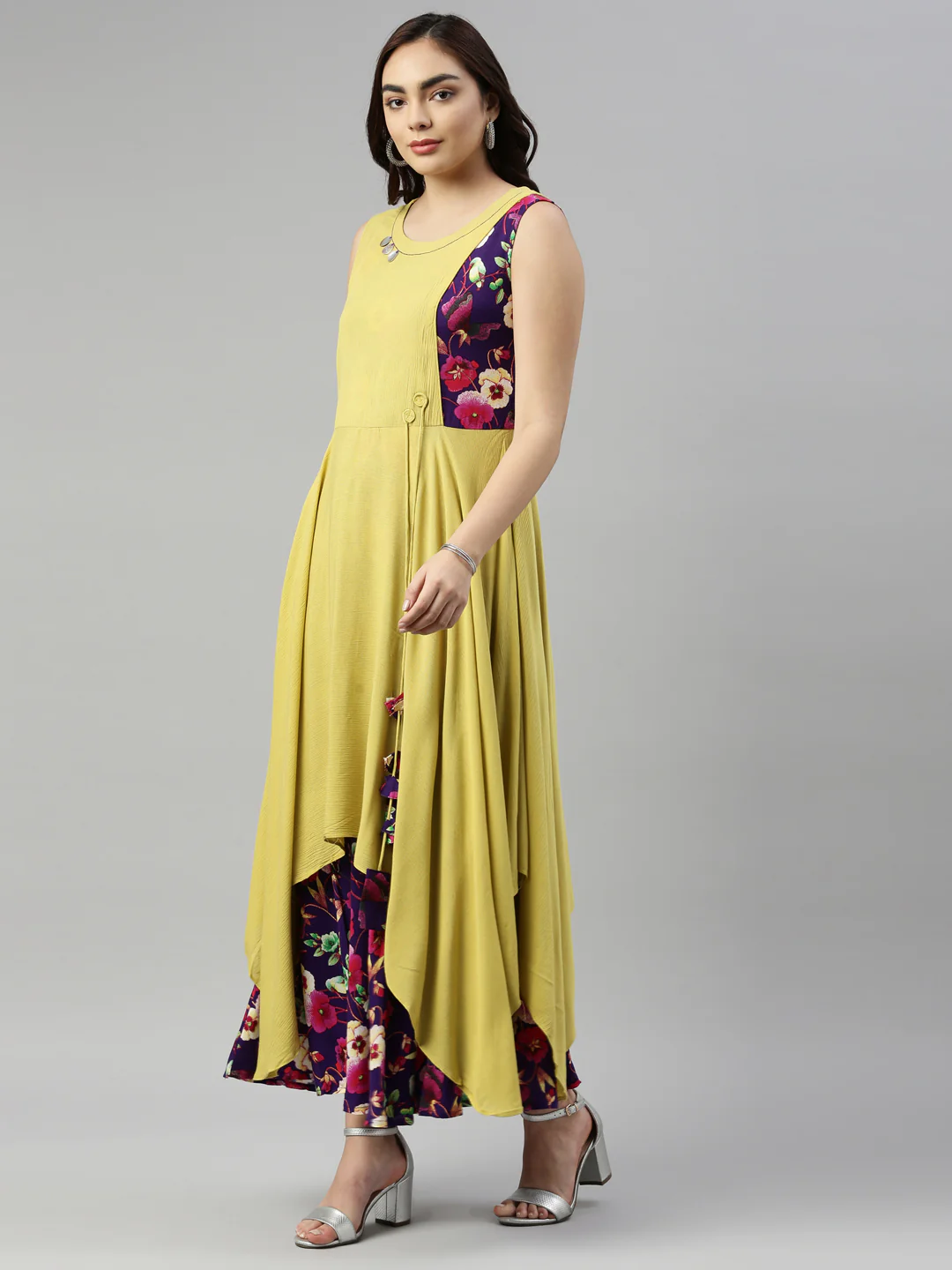 Neerus L Yellow Color Chiffon Fabric Kurta - Image 3