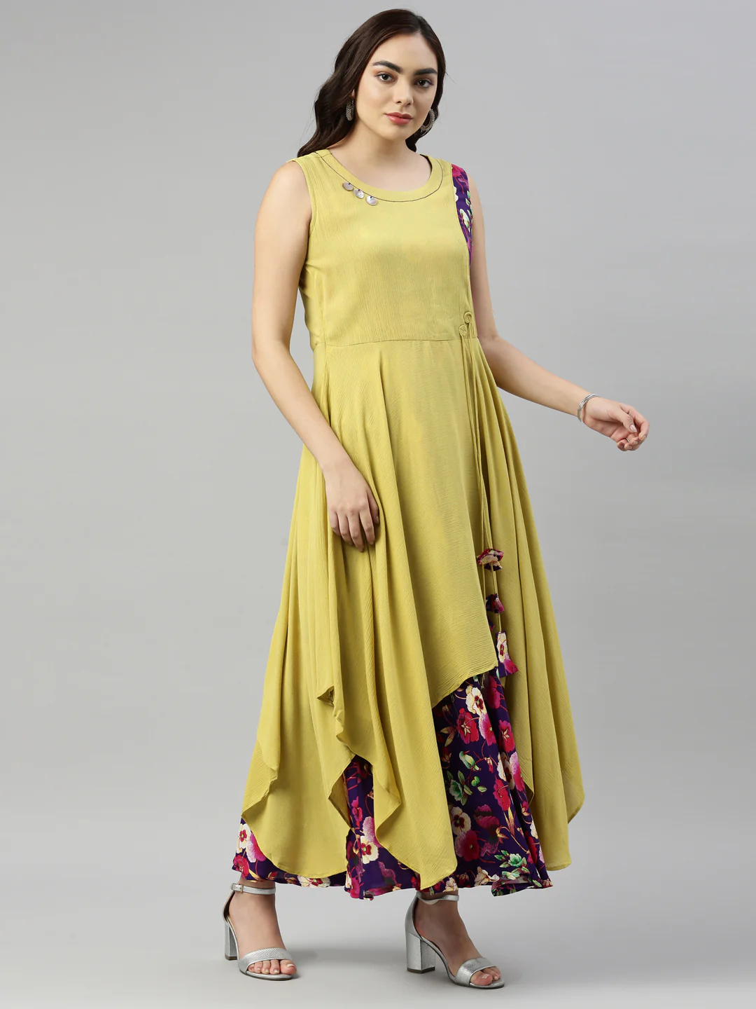Neerus L Yellow Color Chiffon Fabric Kurta - Image 4