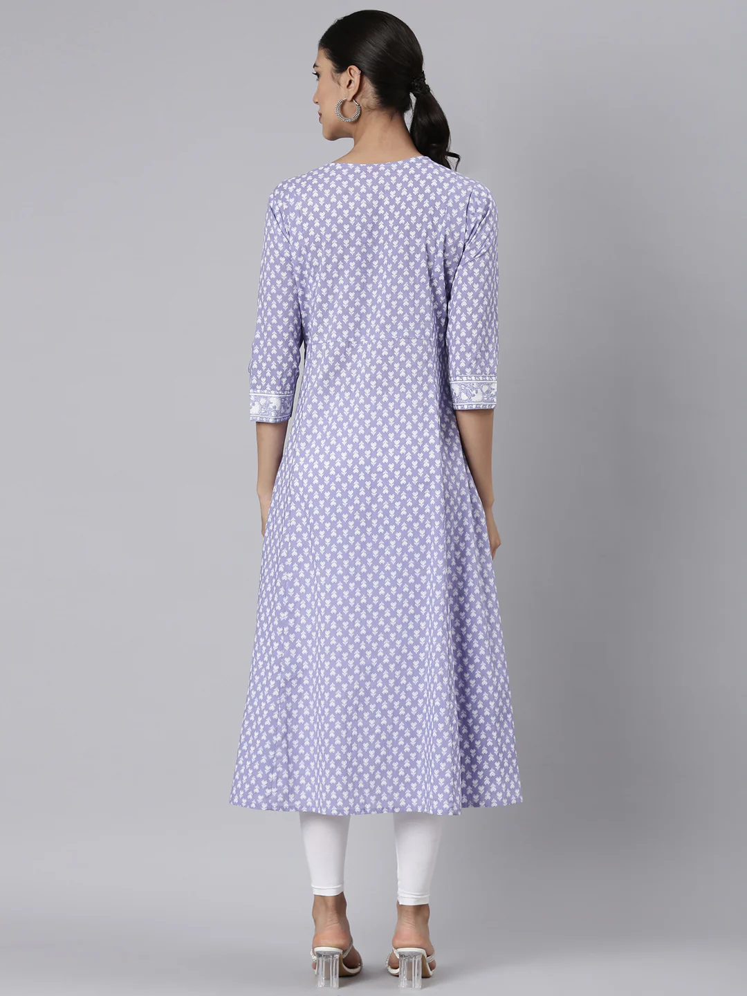 Neerus Lavender Casual Floral Straight Kurta - Image 3