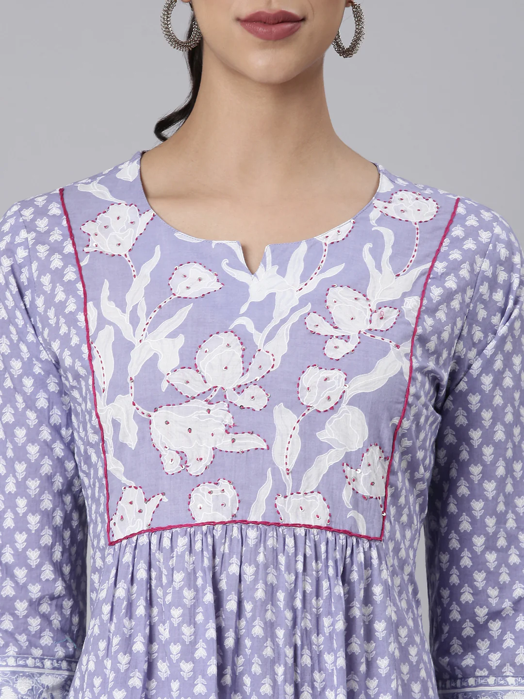 Neerus Lavender Casual Floral Straight Kurta - Image 4