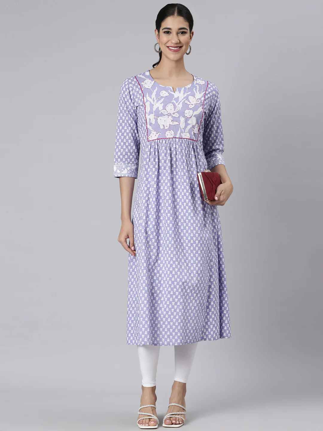 Neerus Lavender Casual Floral Straight Kurta - Image 5