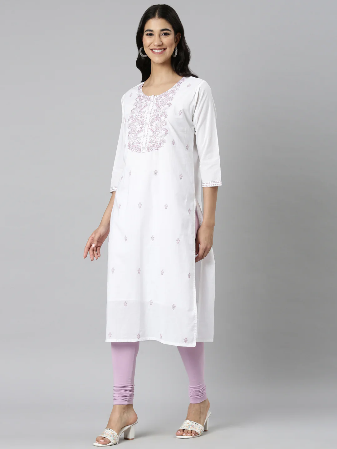 Neerus Lavender Casual Solid Straight Kurta - Image 2