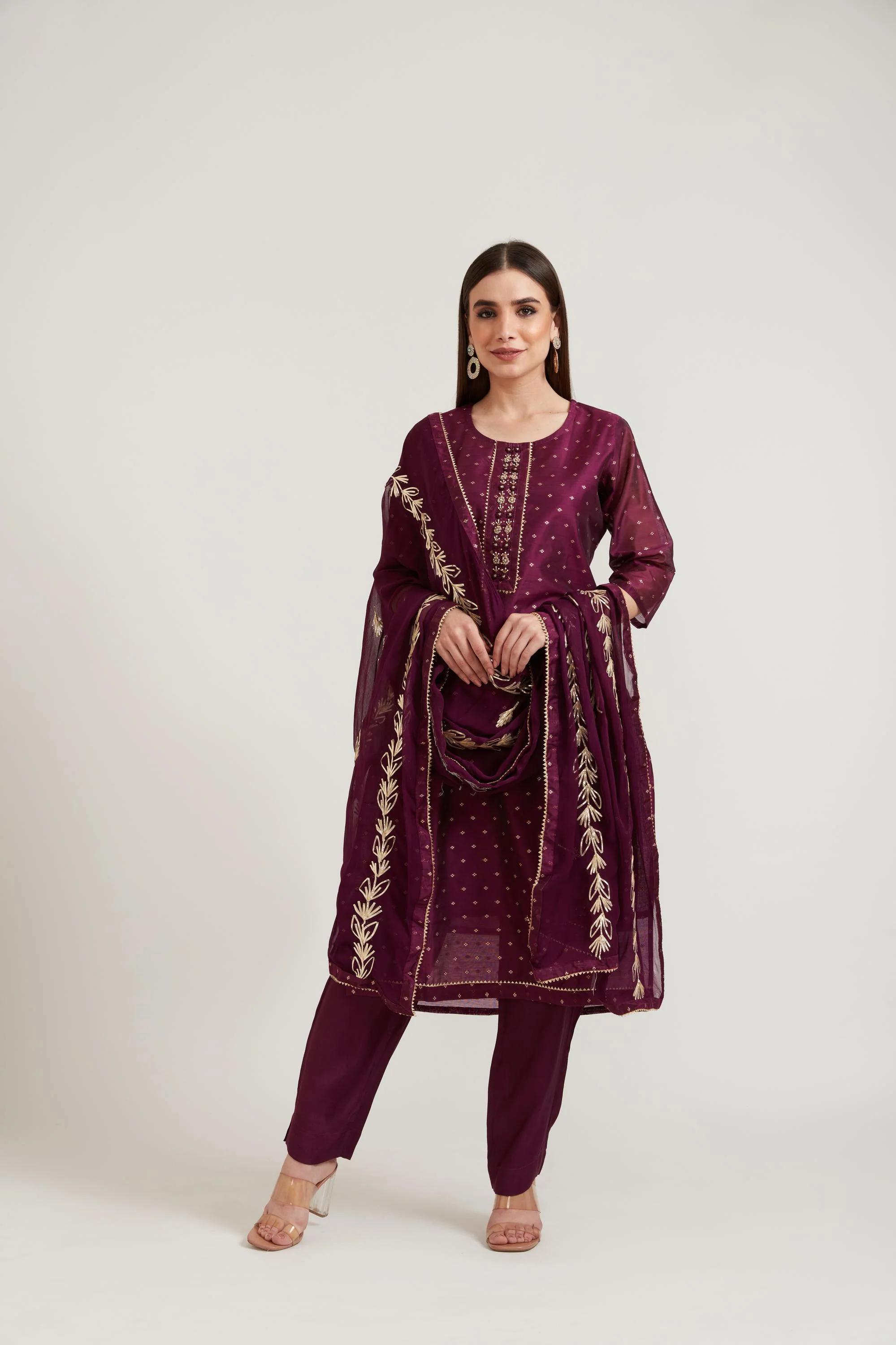 Neerus Lavender Color Chanderi Fabric Suit Set - Image 2