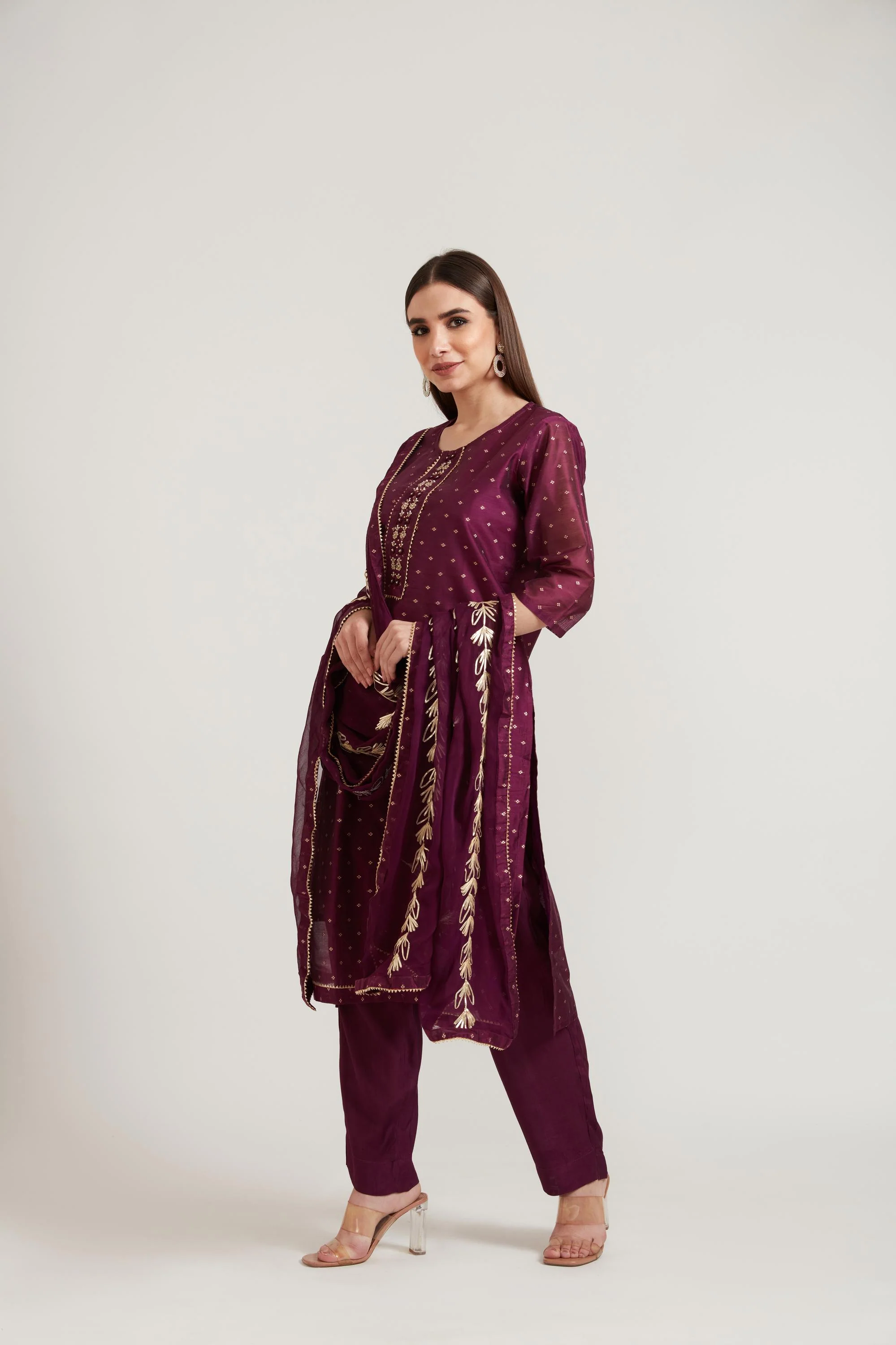 Neerus Lavender Color Chanderi Fabric Suit Set - Image 3