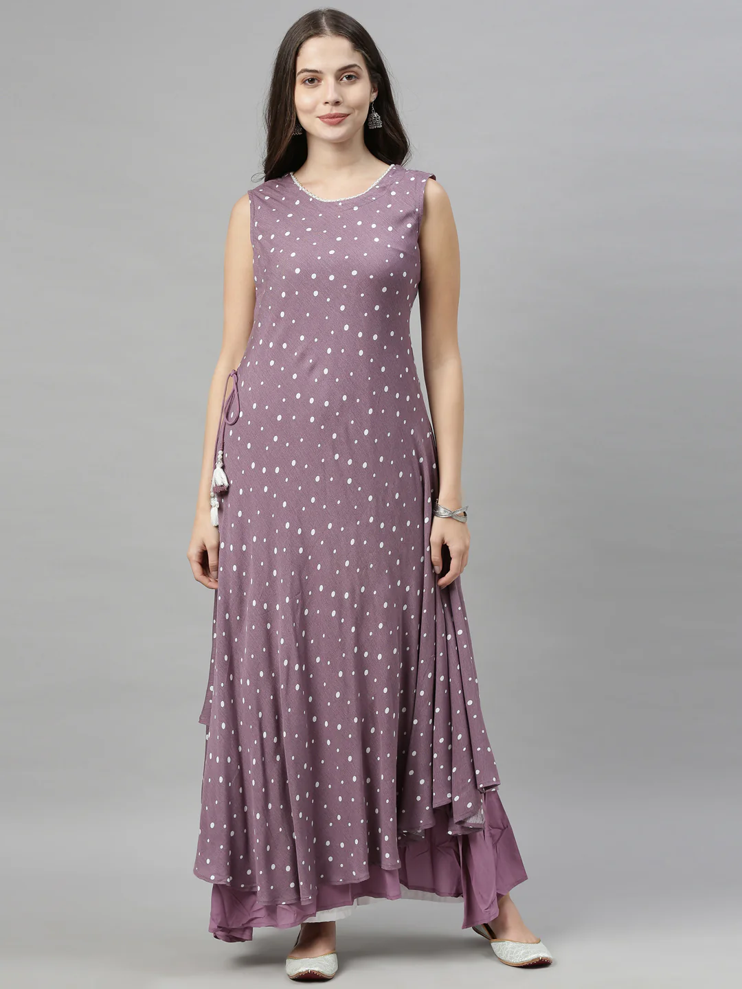 Neerus Lavender Color Chiffon Fabric Tunic