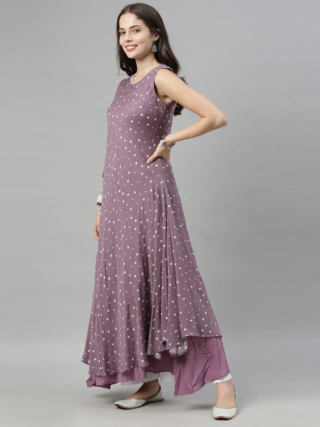 Neerus Lavender Color Chiffon Fabric Tunic - Image 4