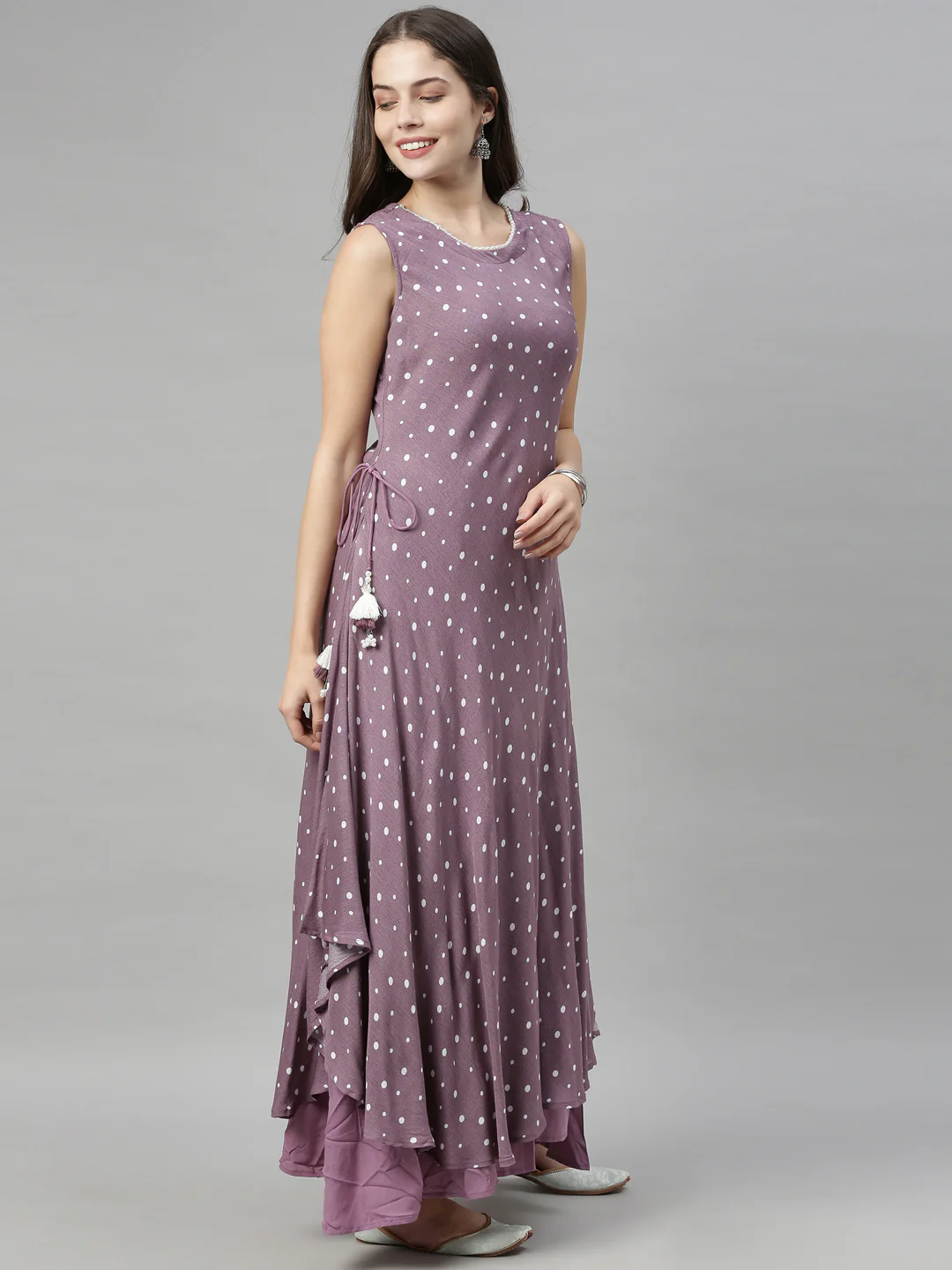 Neerus Lavender Color Chiffon Fabric Tunic - Image 5