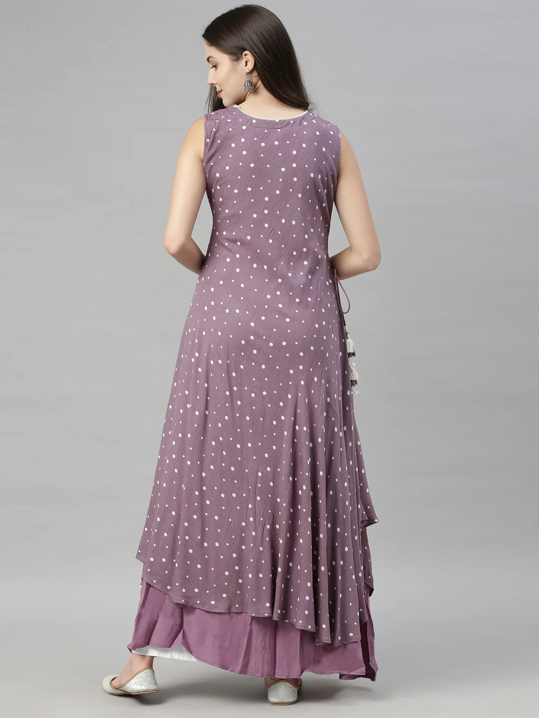 Neerus Lavender Color Chiffon Fabric Tunic - Image 6
