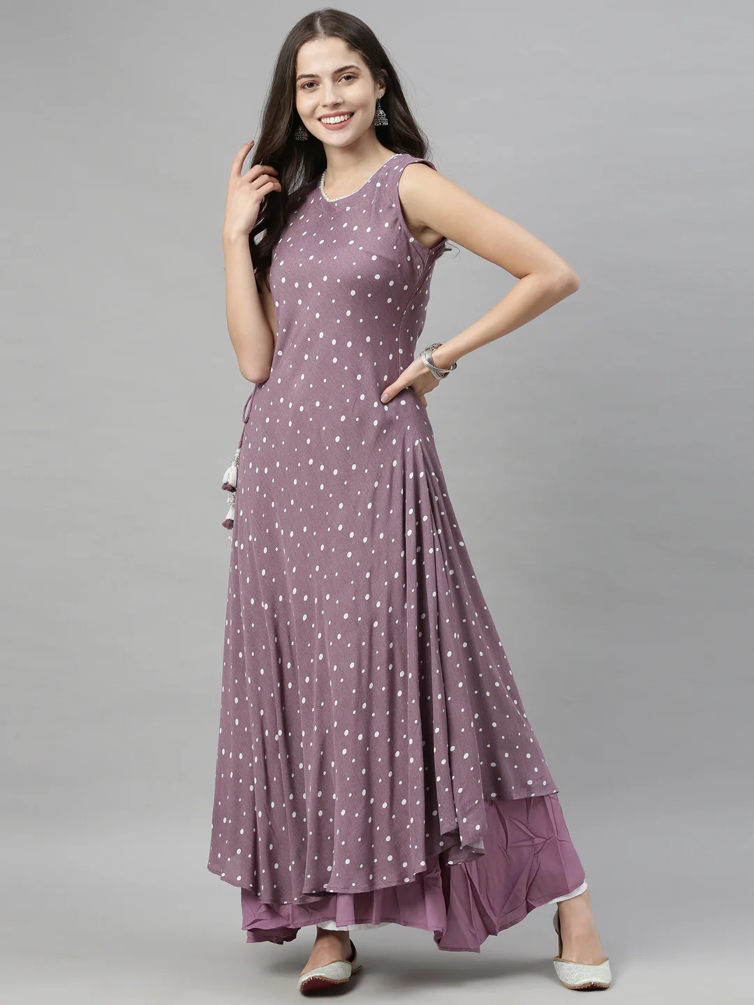 Neerus Lavender Color Chiffon Fabric Tunic - Image 7