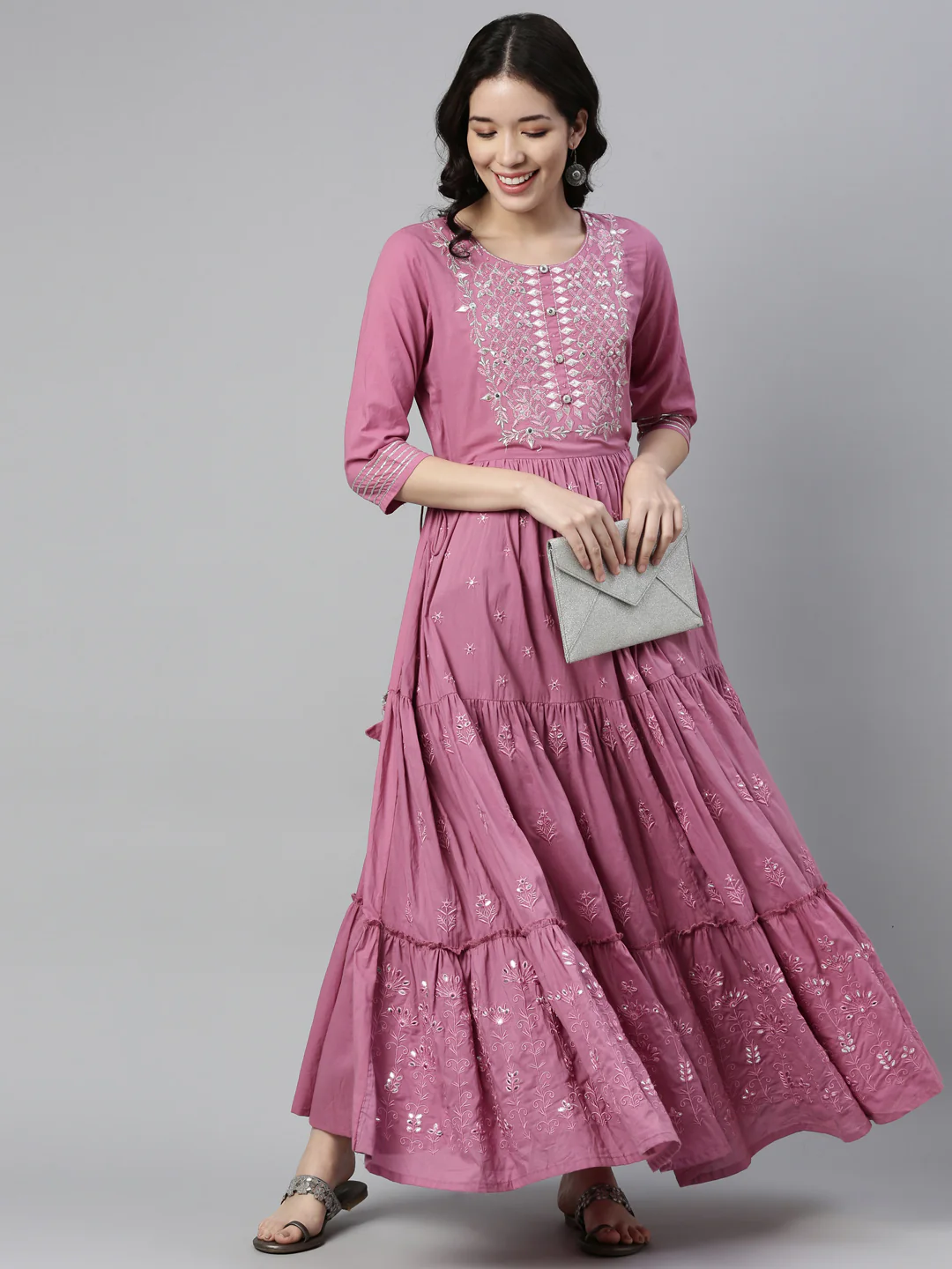 Neerus Lavender Color Cotton Fabric Kurta - Image 4