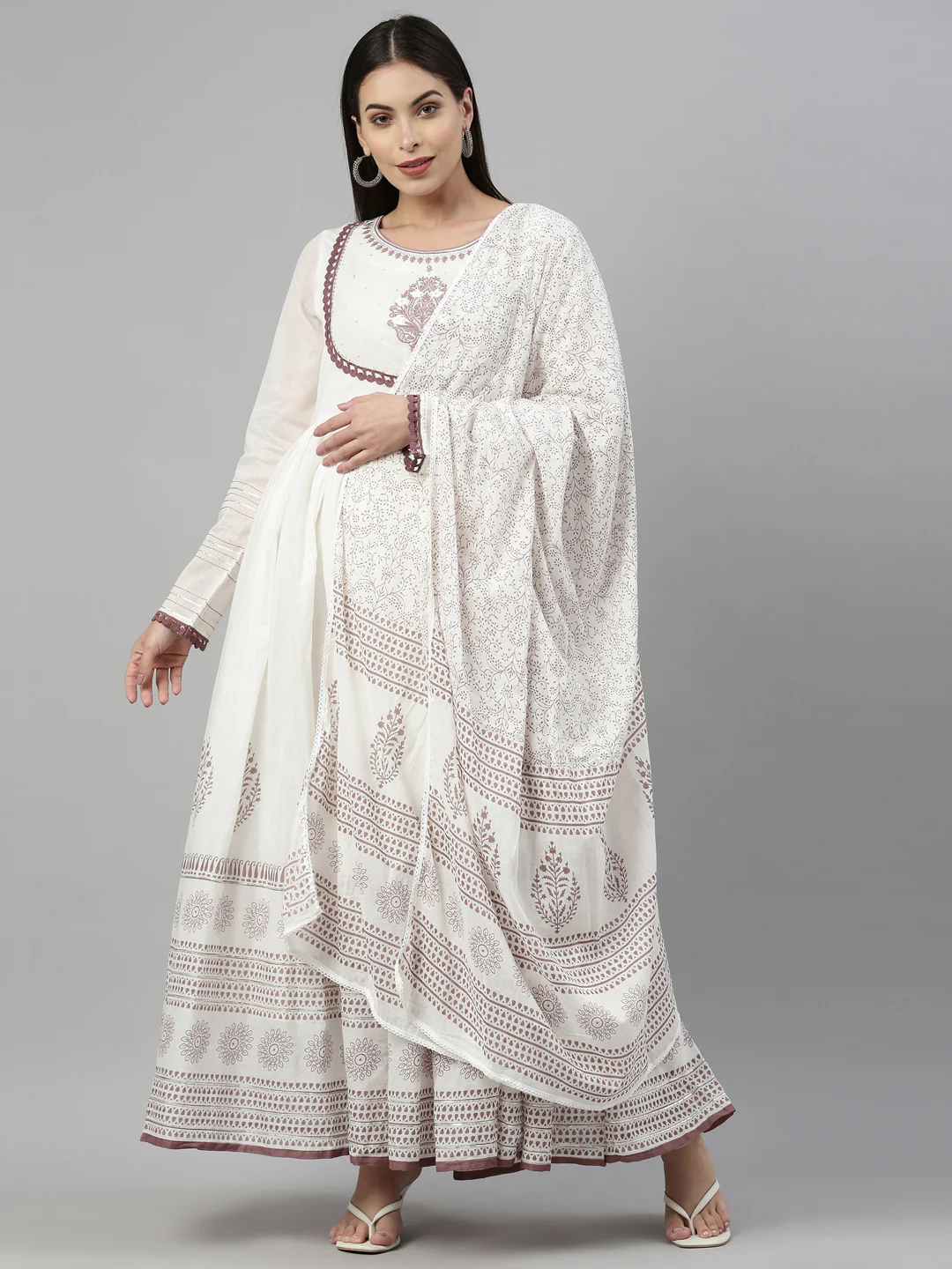 Neerus Lavender Color Cotton Fabric Kurta With Dupatta