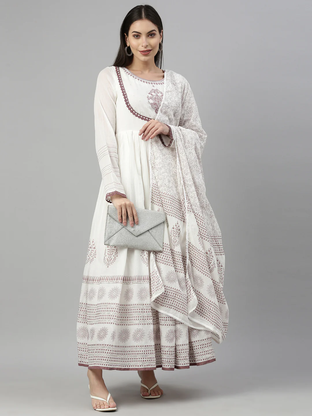 Neerus Lavender Color Cotton Fabric Kurta With Dupatta - Image 7