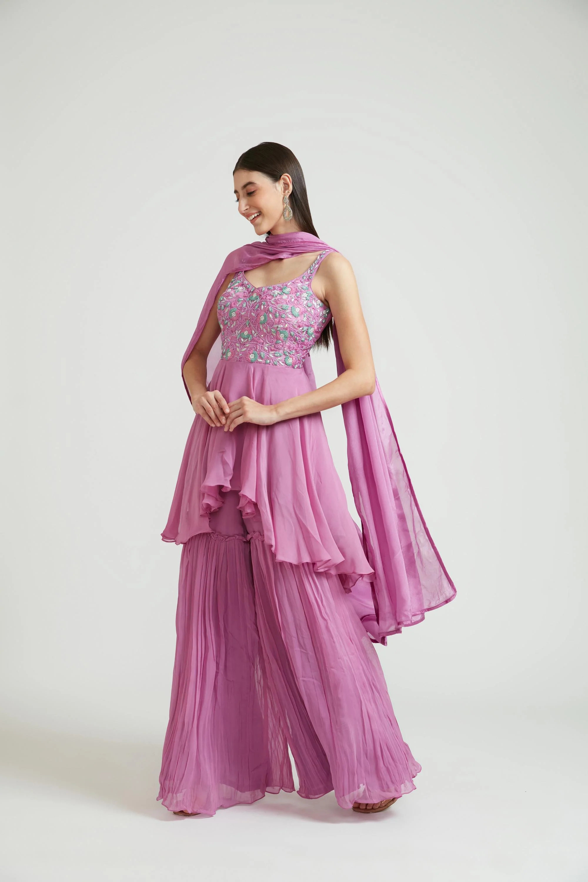 Neerus Lavender Color Georgette Fabric Anarkali Suit Set - Image 2