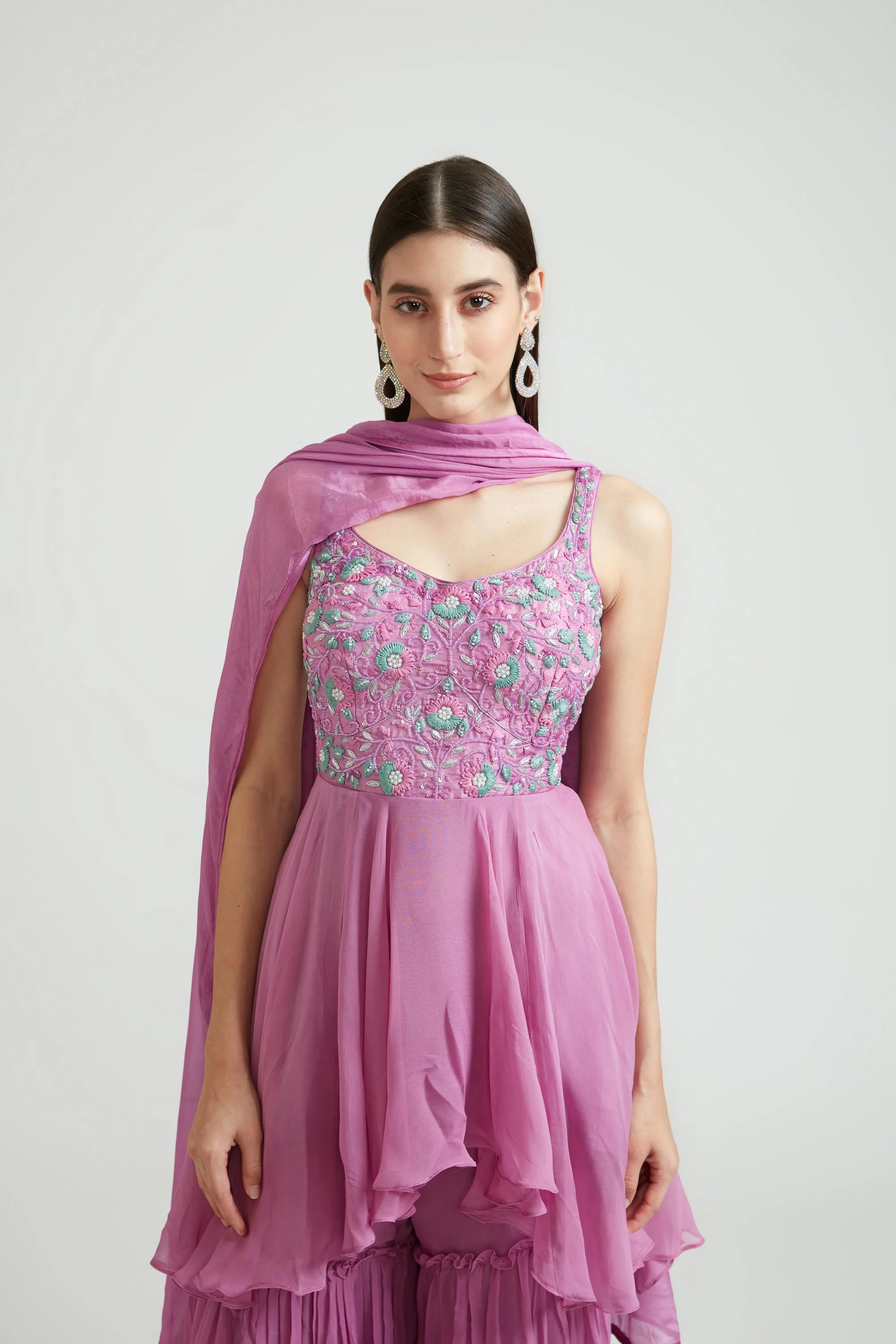 Neerus Lavender Color Georgette Fabric Anarkali Suit Set - Image 3