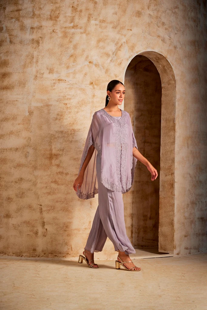 Neerus Lavender Color Georgette Fabric Suit Palazzo Set - Image 3