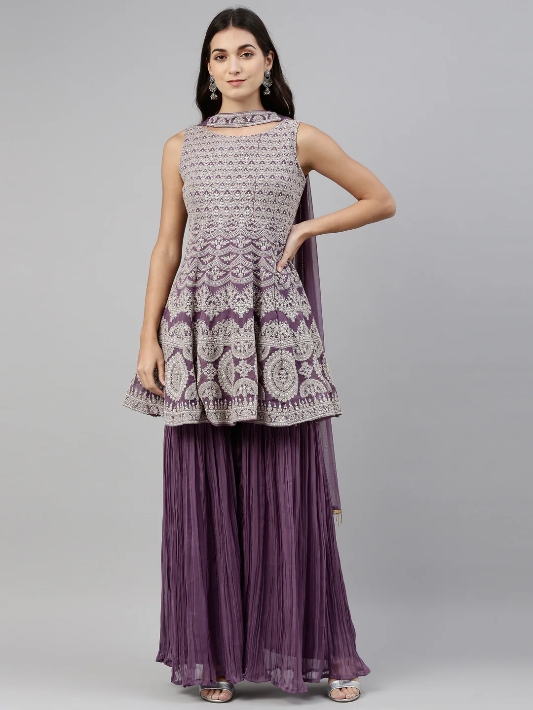 Neerus Lavender Color Georgette Fabric Suit-Short Anarkali