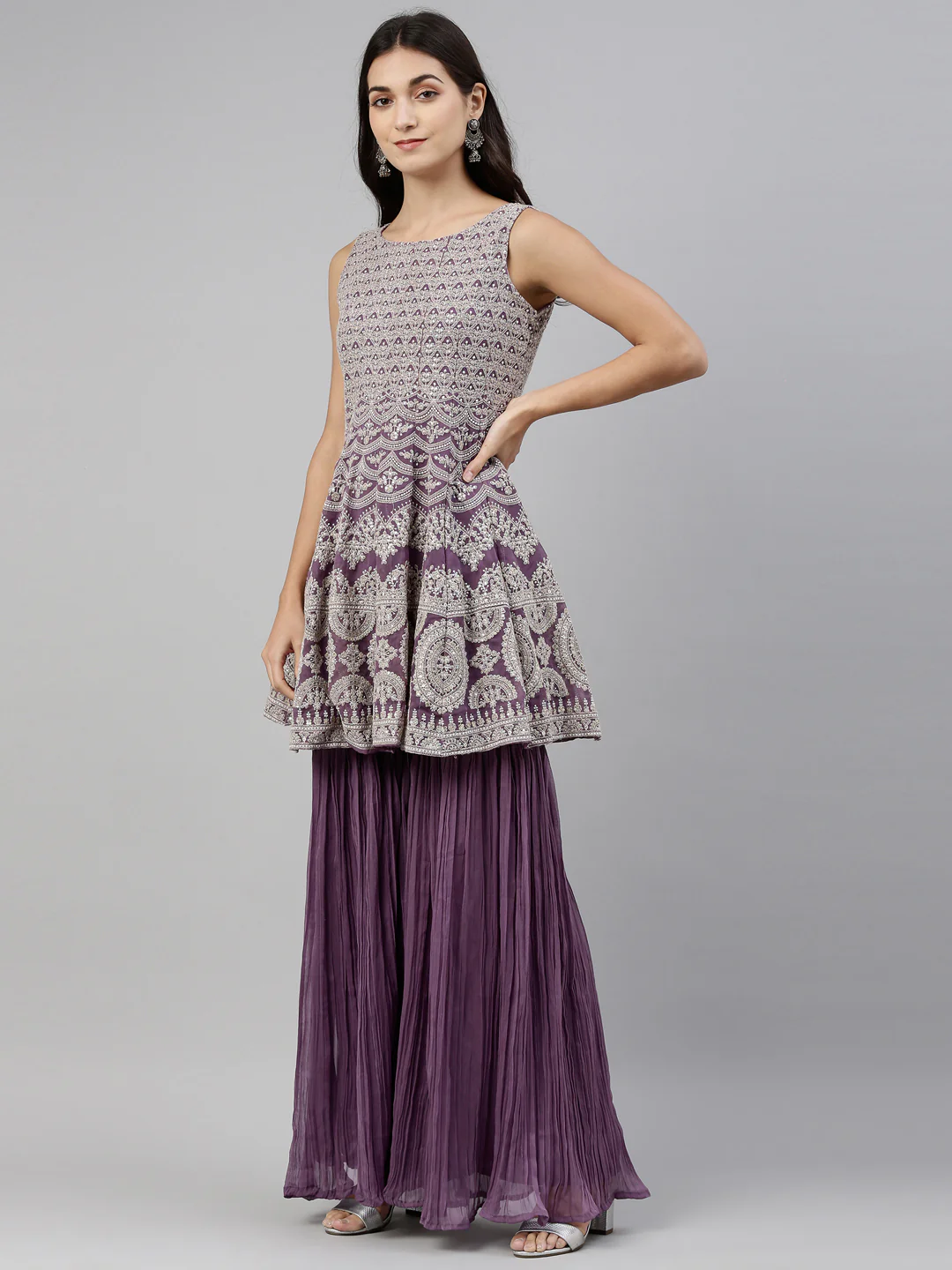 Neerus Lavender Color Georgette Fabric Suit-Short Anarkali - Image 5