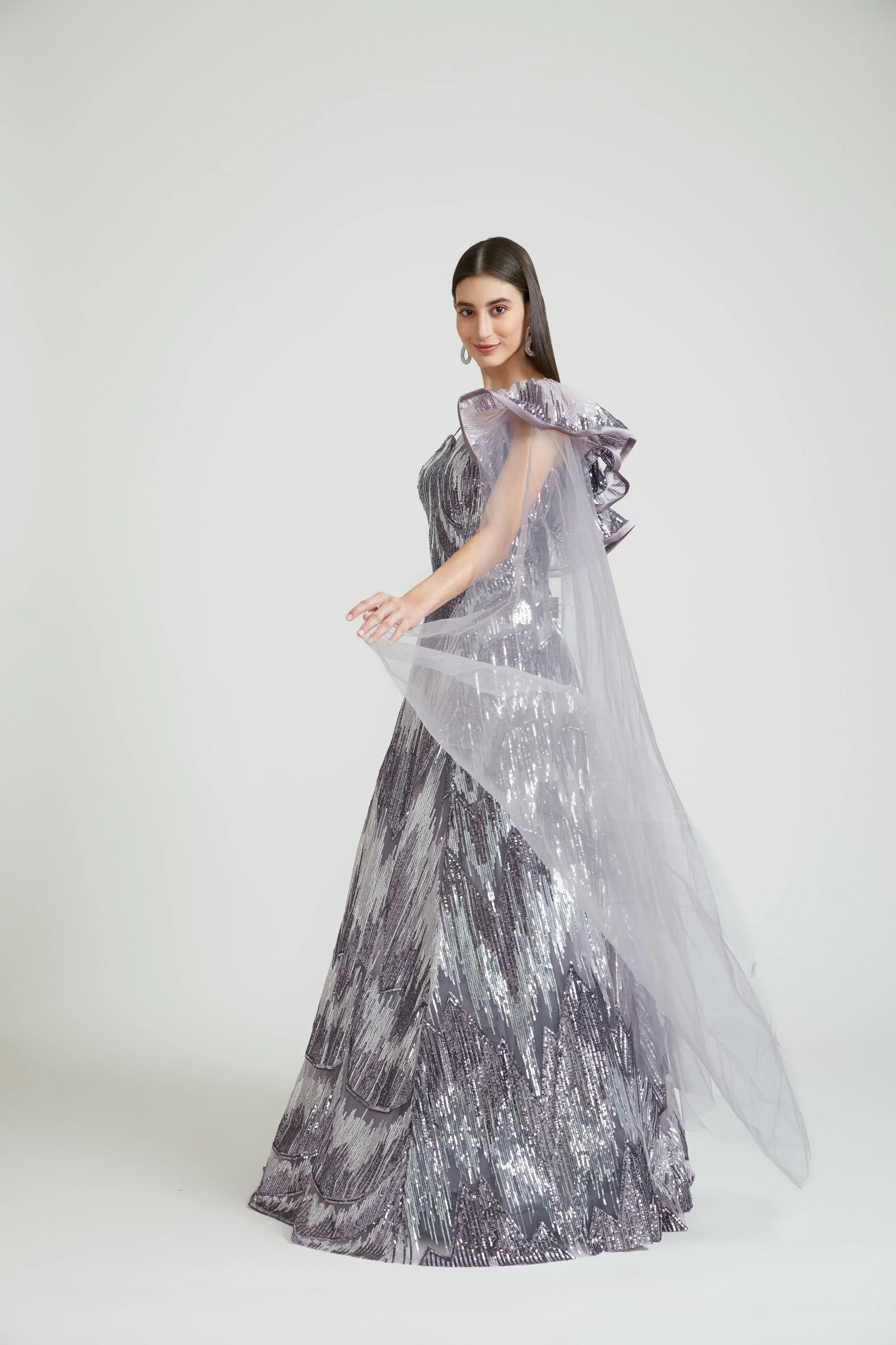 Neerus Lavender Color Nett Fabric Gown With Dupatta
