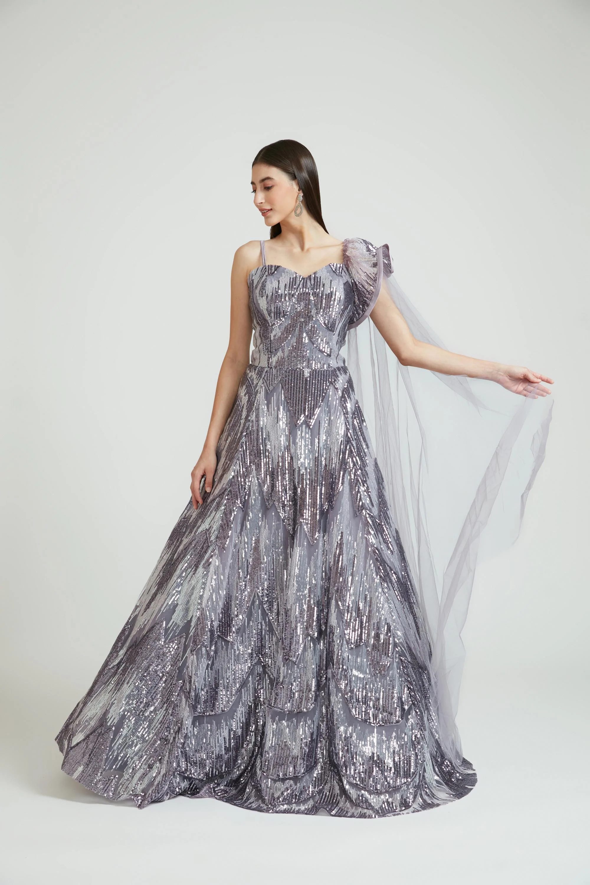 Neerus Lavender Color Nett Fabric Gown With Dupatta - Image 2