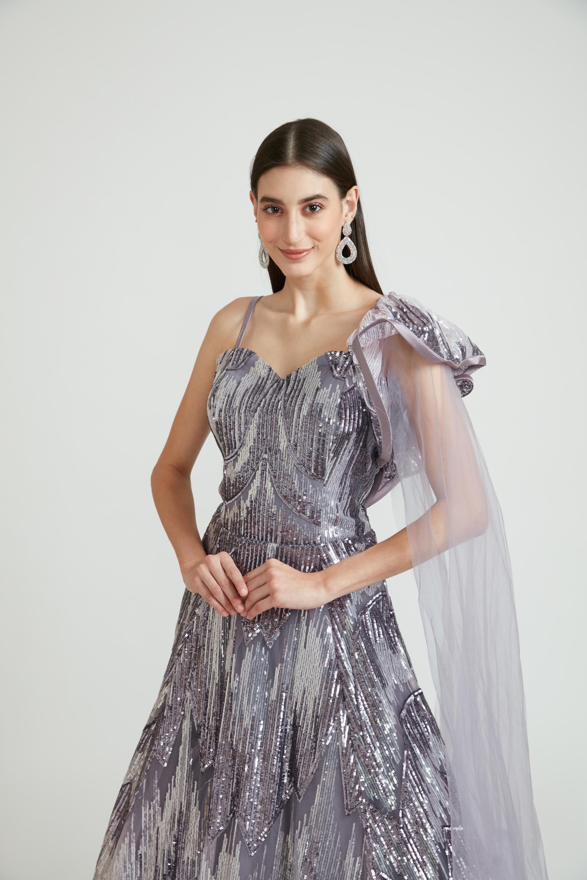 Neerus Lavender Color Nett Fabric Gown With Dupatta - Image 3