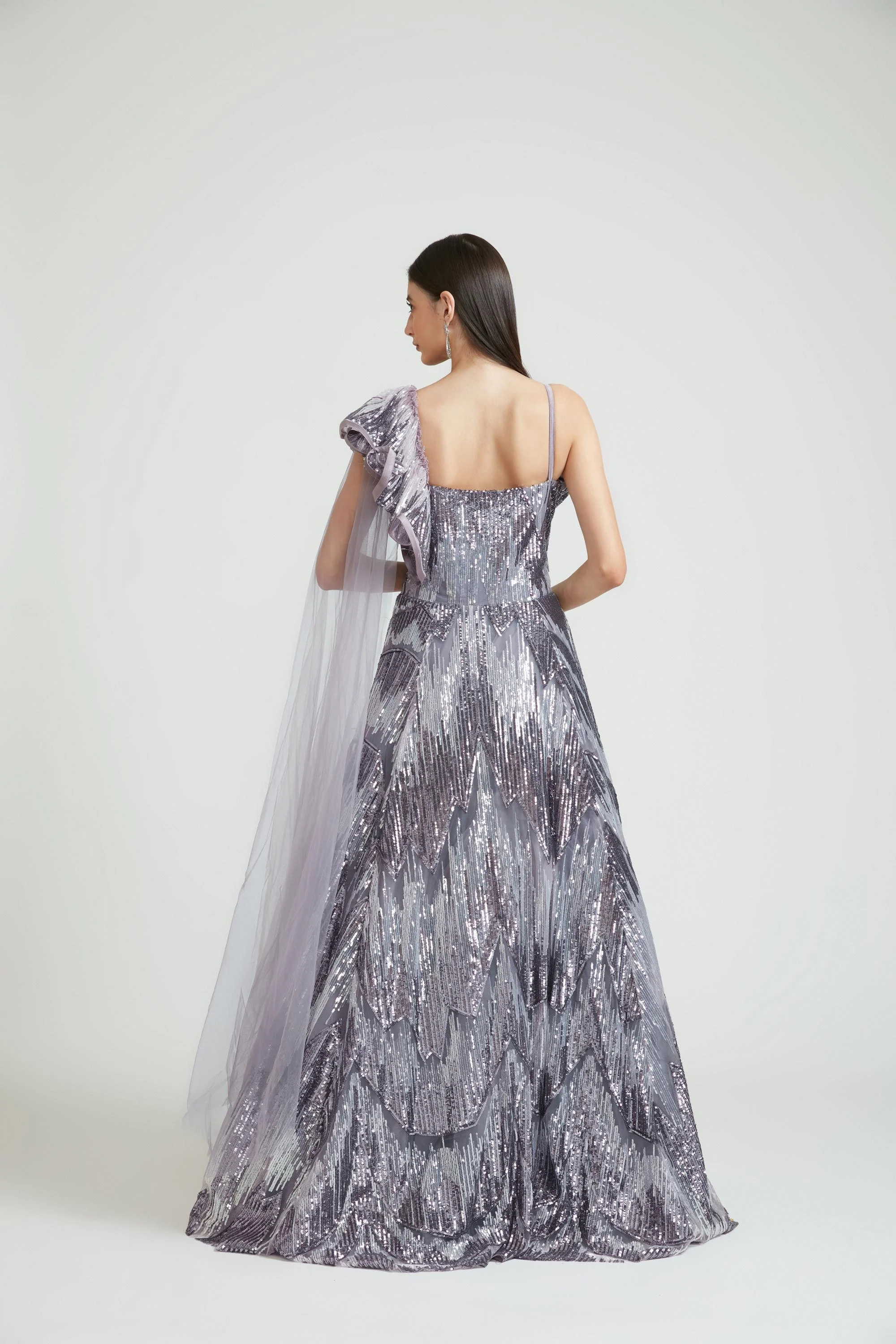 Neerus Lavender Color Nett Fabric Gown With Dupatta - Image 4