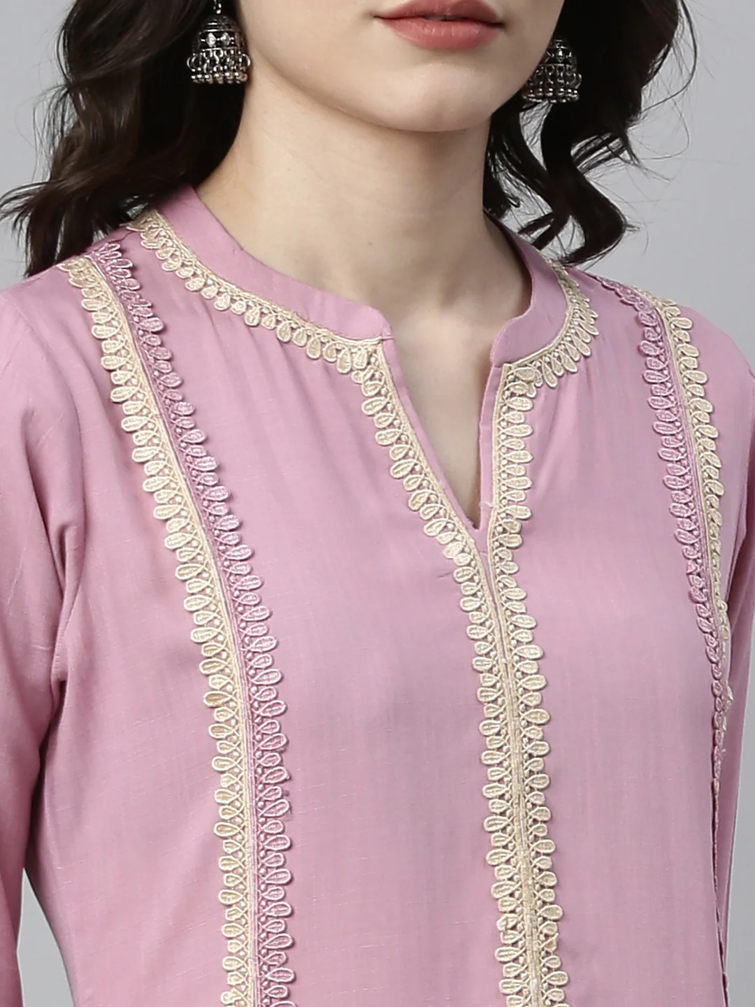 Neerus Lavender Color Rayon Fabric Kurta - Image 8