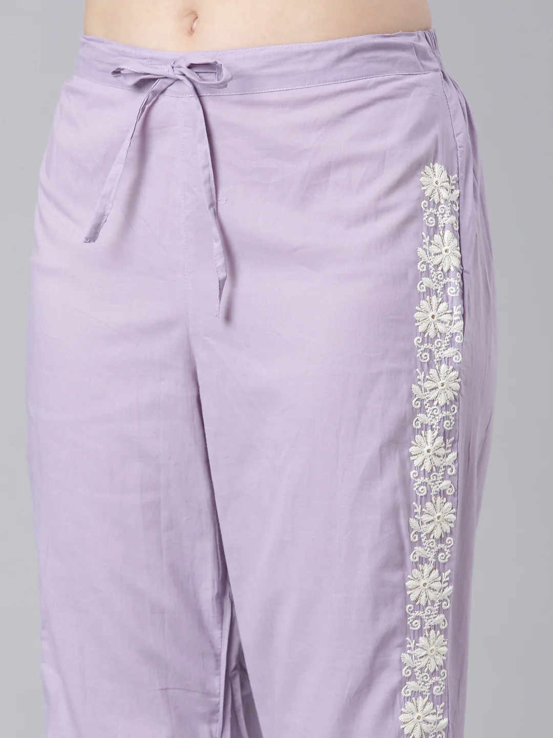 Neerus Lavender Embroidered Straight Kurta and Trousers With Dupatta - Image 6