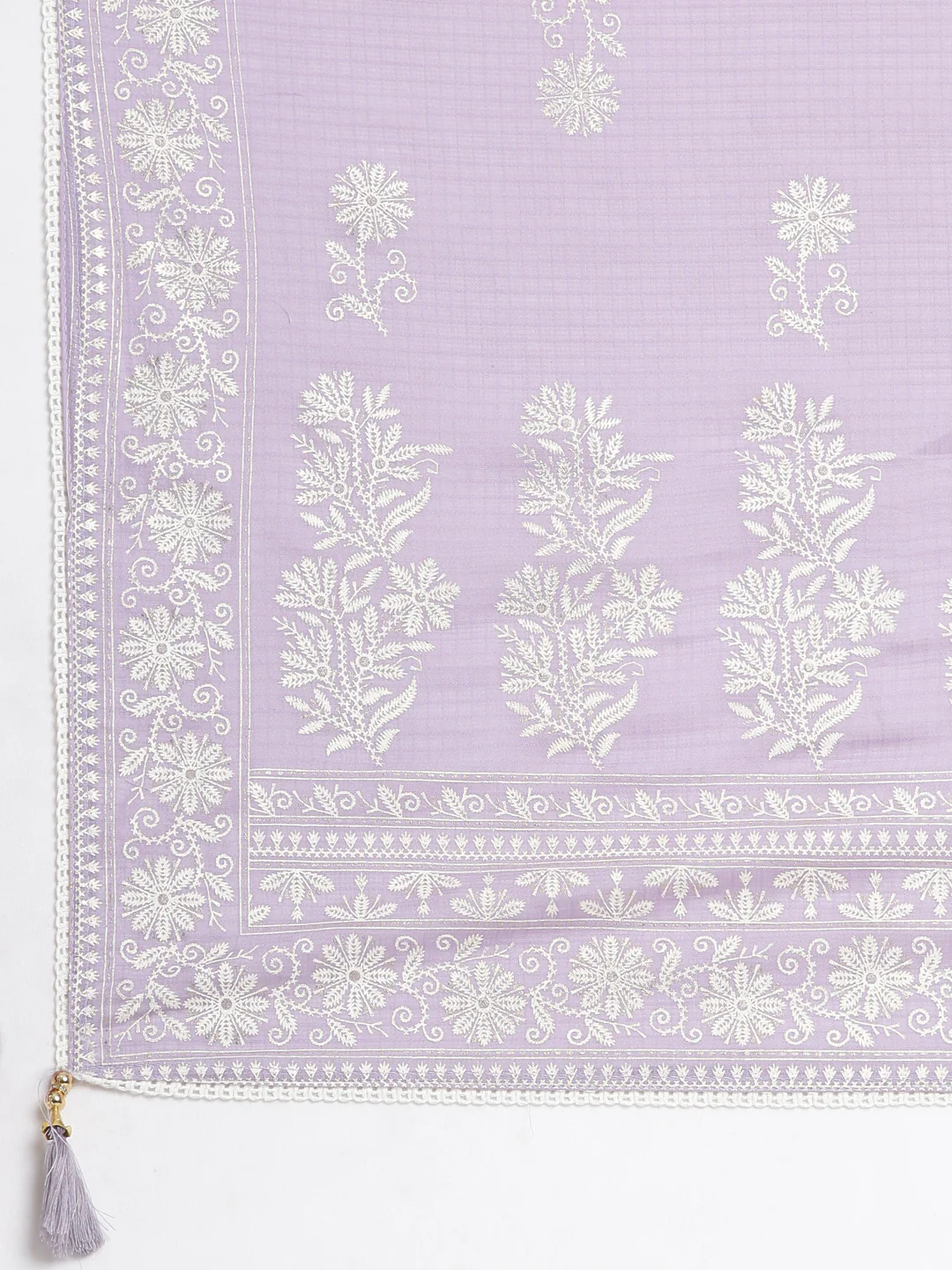 Neerus Lavender Embroidered Straight Kurta and Trousers With Dupatta - Image 7