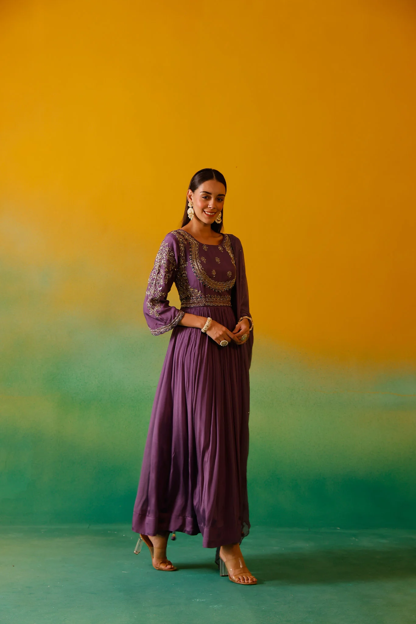 Neerus Lavender Embroidery Chinon Fabric Anarkali and Dupatta. - Image 5