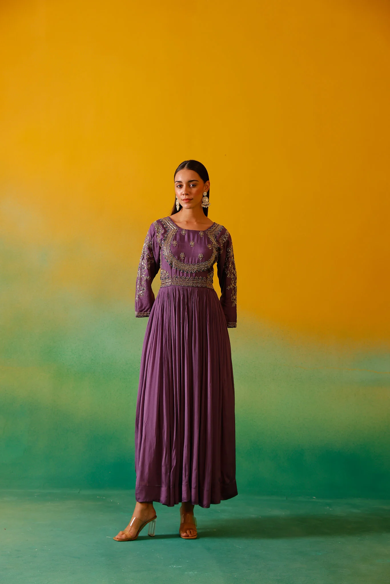 Neerus Lavender Embroidery Chinon Fabric Anarkali and Dupatta. - Image 8