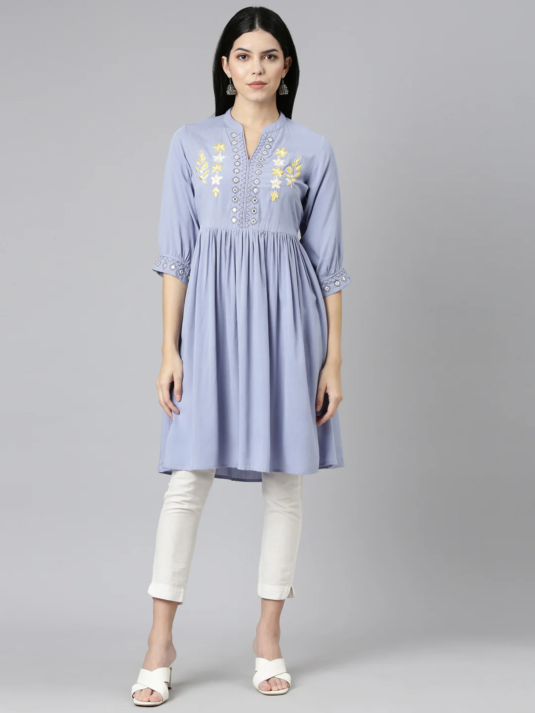 Neerus Lavender Pleated Anarkali Solid Kurta