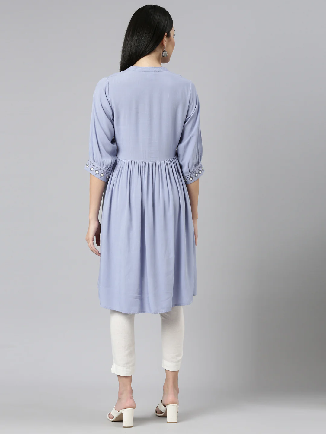 Neerus Lavender Pleated Anarkali Solid Kurta - Image 3
