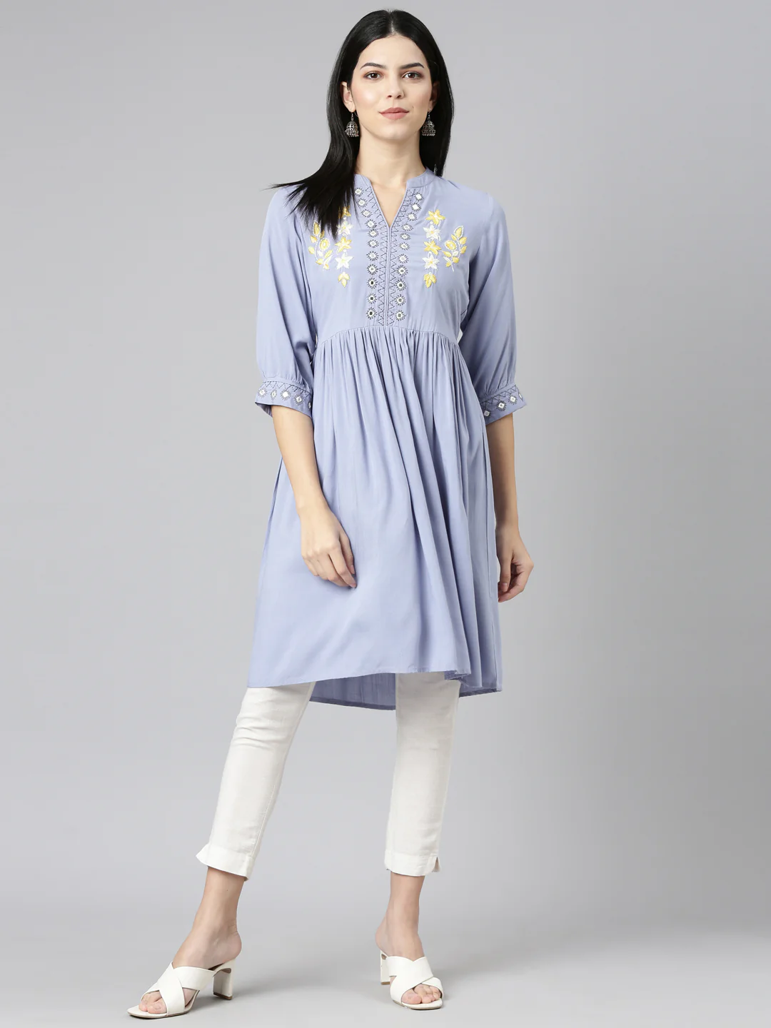 Neerus Lavender Pleated Anarkali Solid Kurta - Image 5
