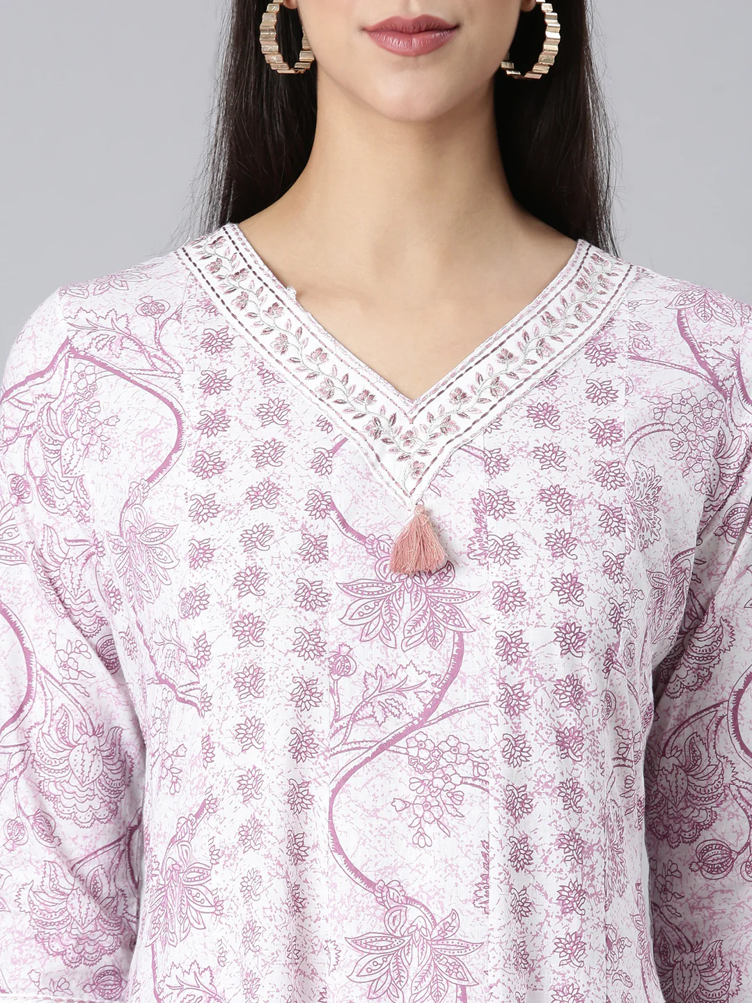 Neerus Lavender Printed Anarkali Kurta and Trousers With Dupatta - Image 4