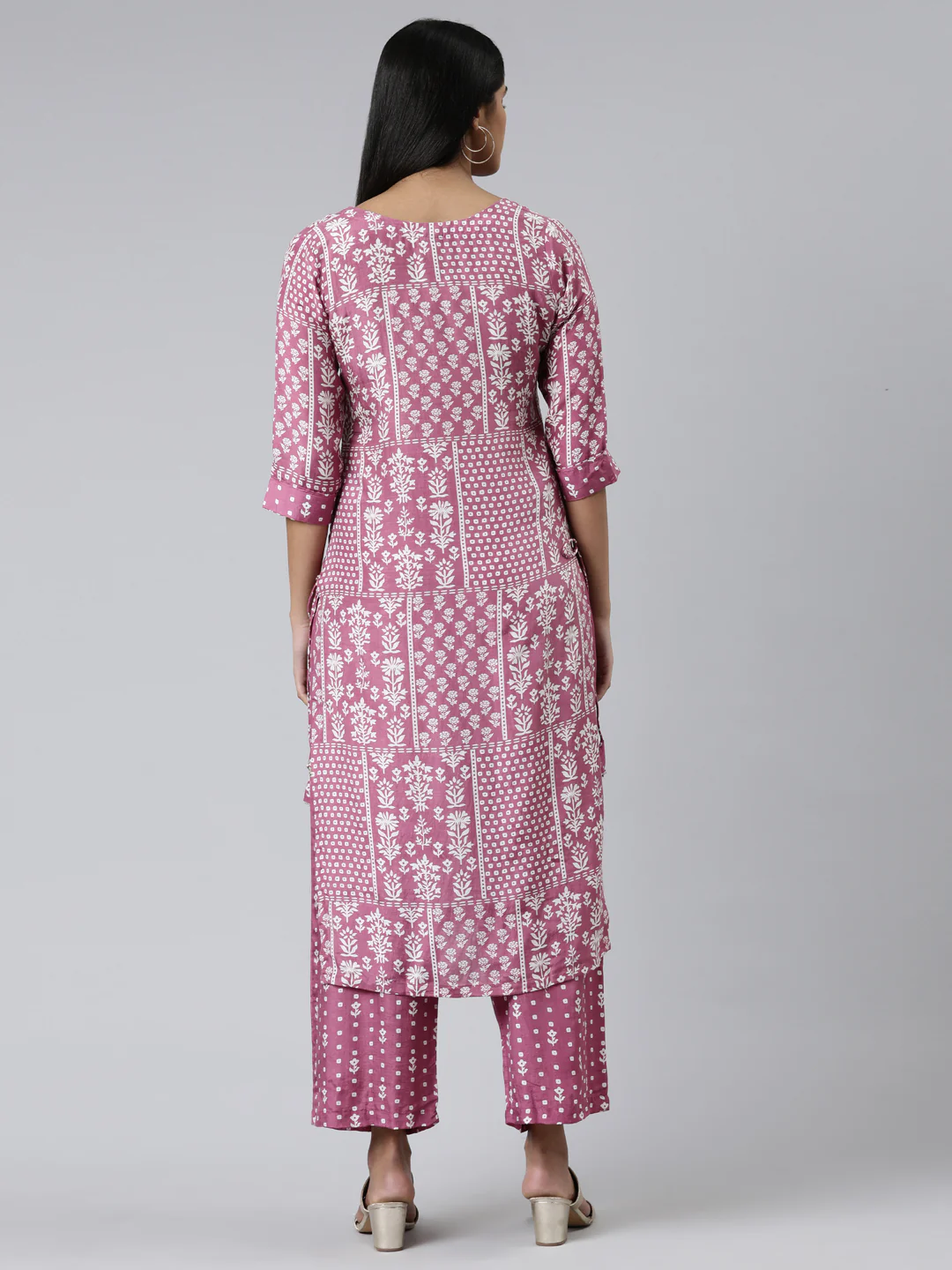 Neerus Lavender Regular Calf Length Printed Kurta Printed Palazzos - Image 3