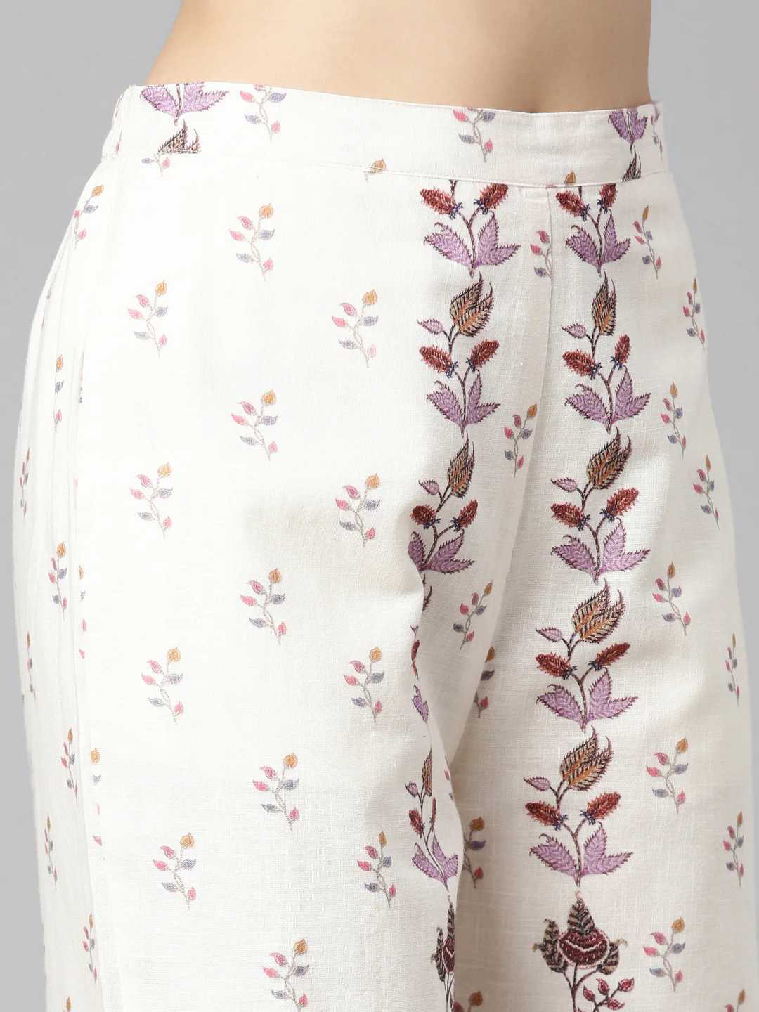 Neerus Lavender Regular Straight Floral Top And Trousers - Image 6