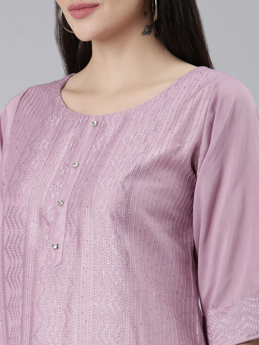 Neerus Lavender Regular Straight Woven Design Kurta - Image 4