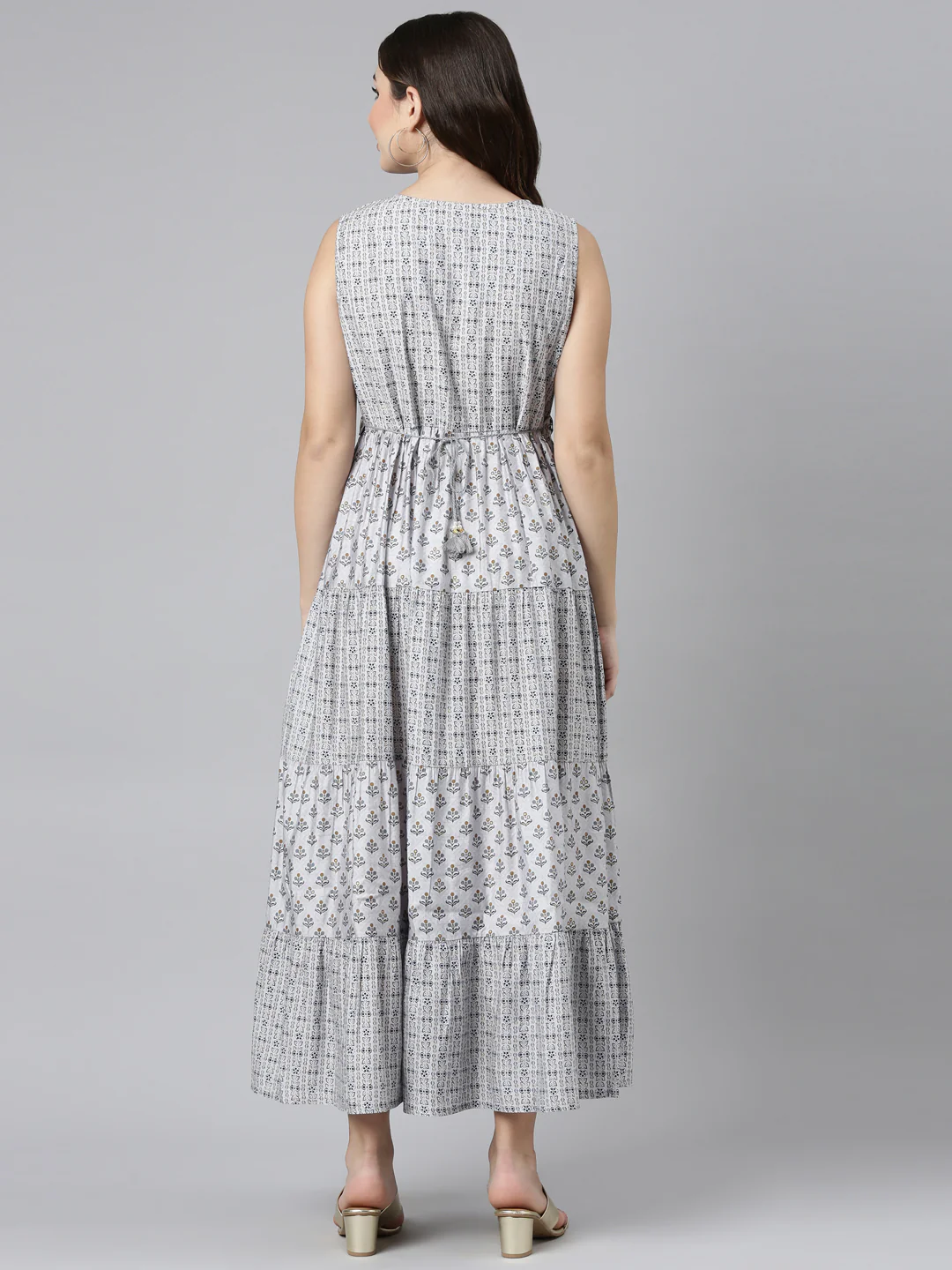 Neerus Lavender Straight Casual Printed Dress - Image 3