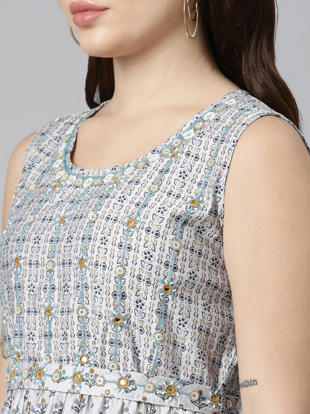 Neerus Lavender Straight Casual Printed Dress - Image 4