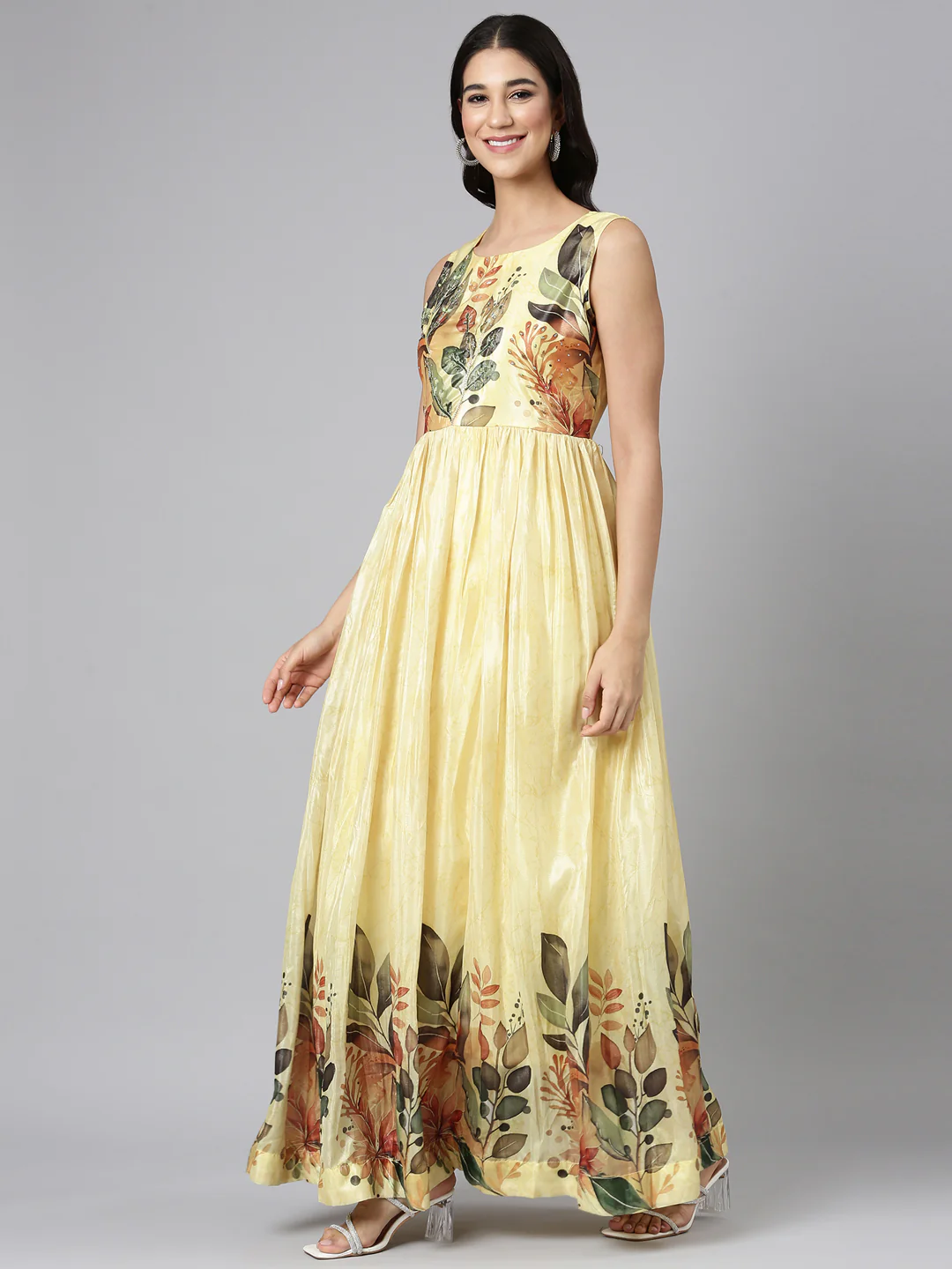 Neerus Lemon Casual Floral Maxi Dresses - Image 2