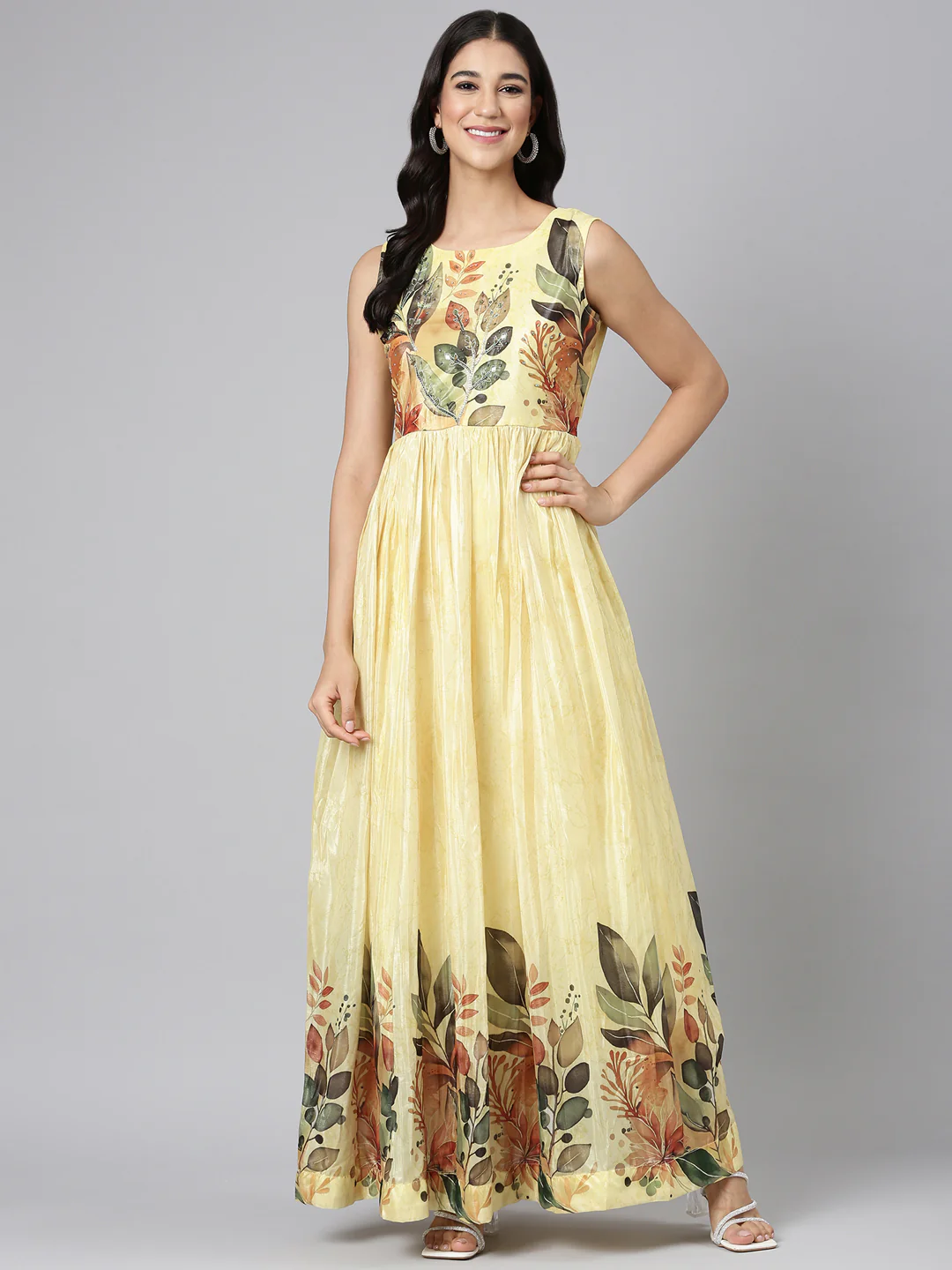 Neerus Lemon Casual Floral Maxi Dresses - Image 5