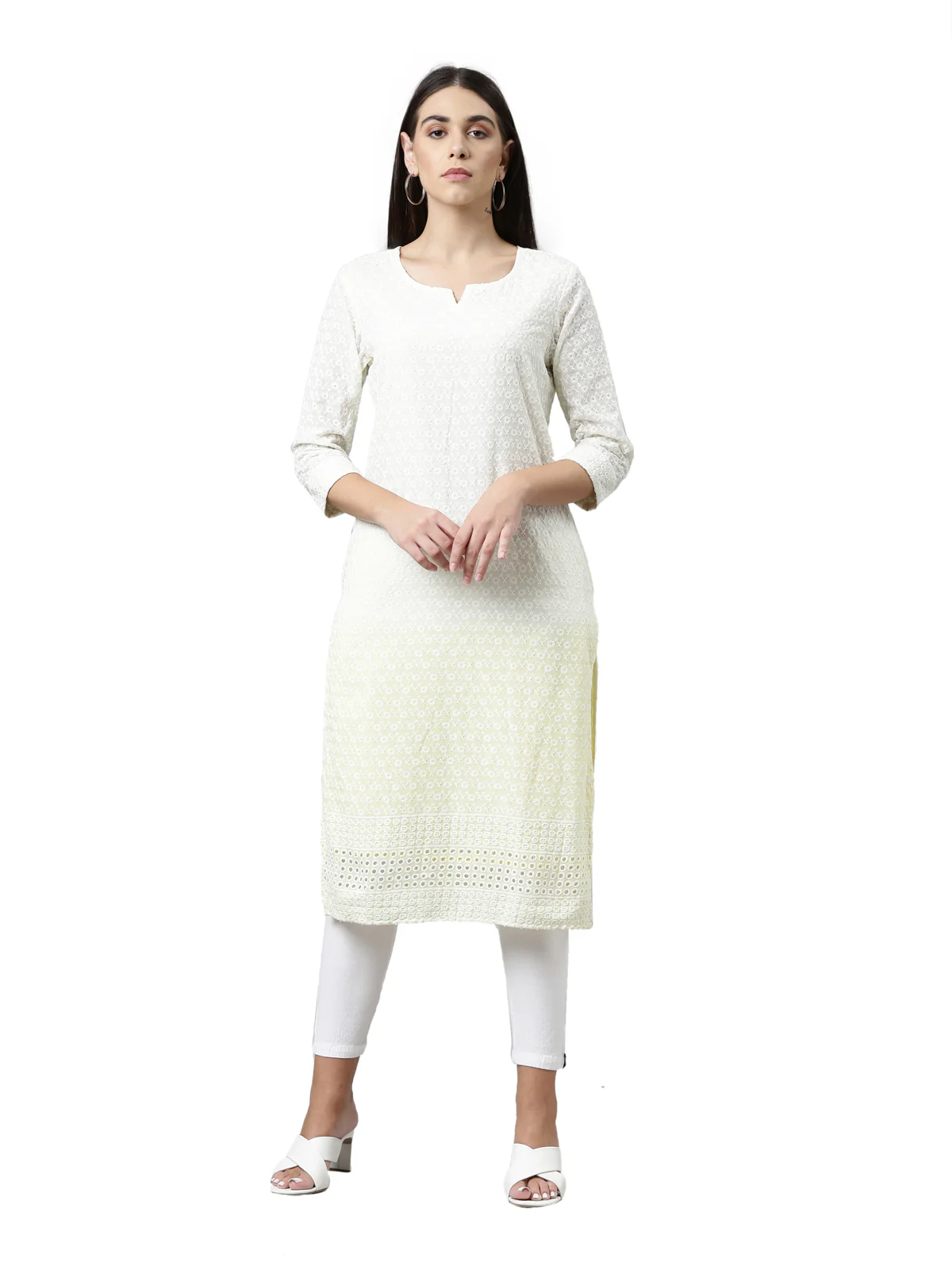 Neerus Lemon Color Chiken Fabric Kurta