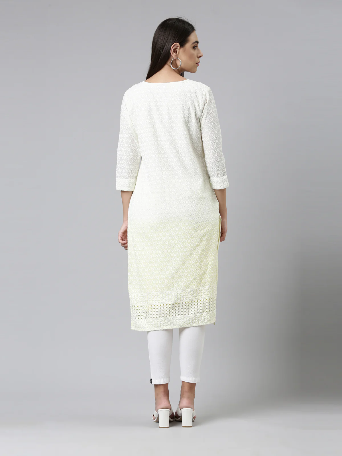 Neerus Lemon Color Chiken Fabric Kurta - Image 3