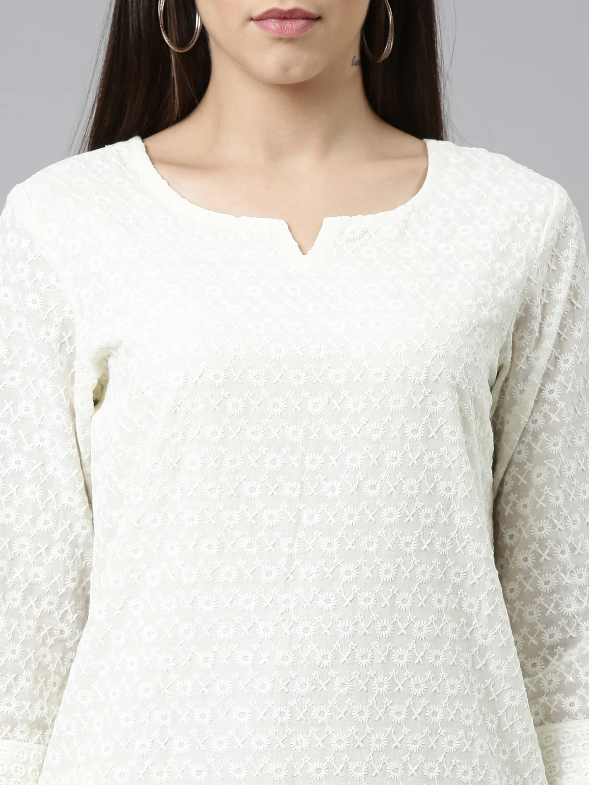 Neerus Lemon Color Chiken Fabric Kurta - Image 4
