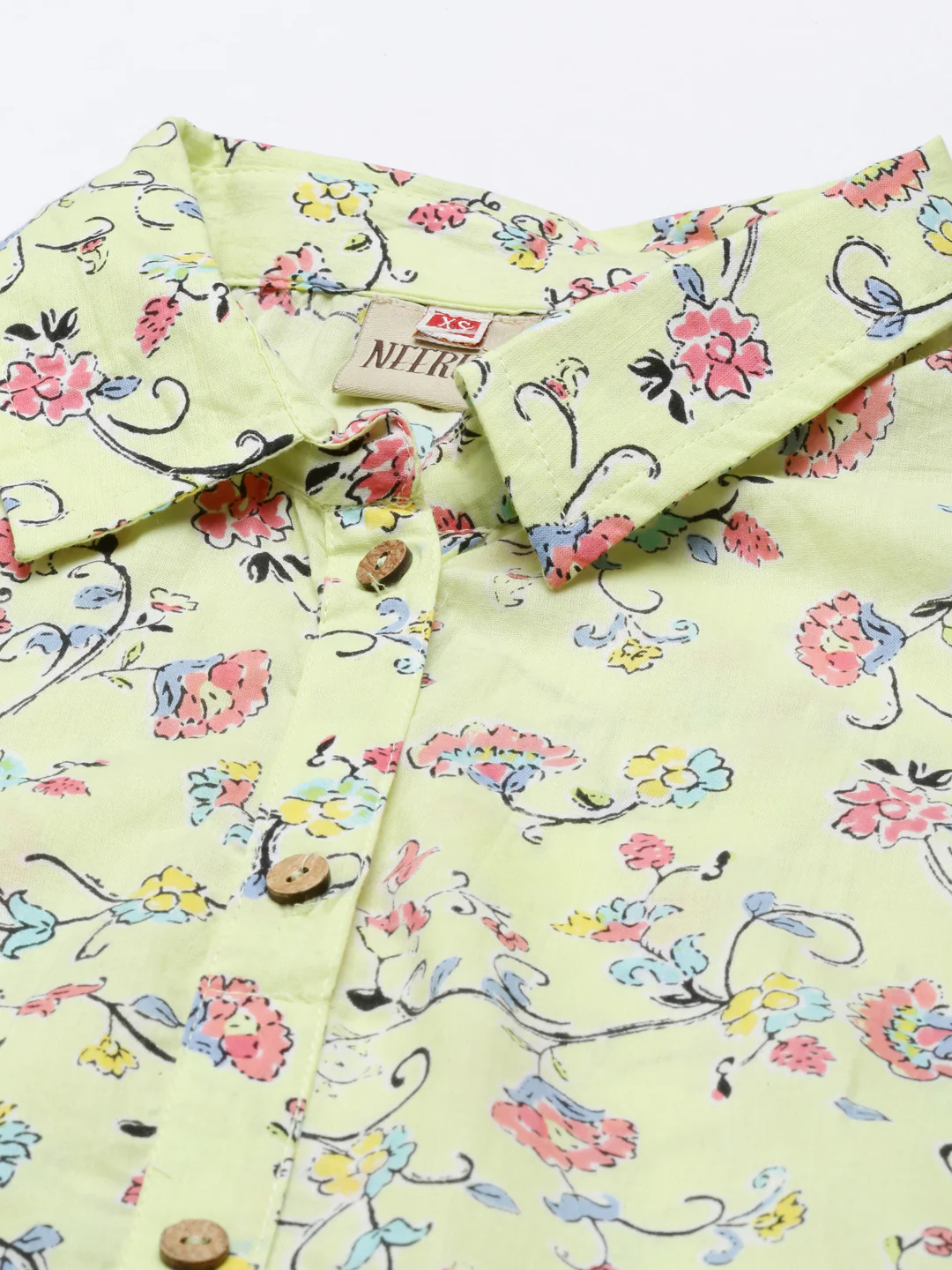Neerus Lemon Color Cotton Fabric Tunic - Image 2