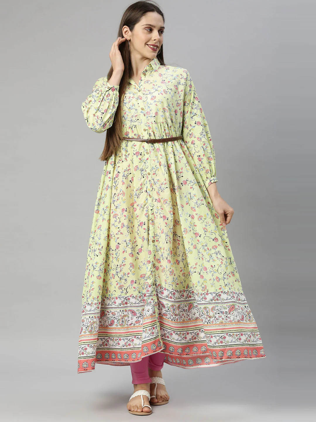 Neerus Lemon Color Cotton Fabric Tunic - Image 7