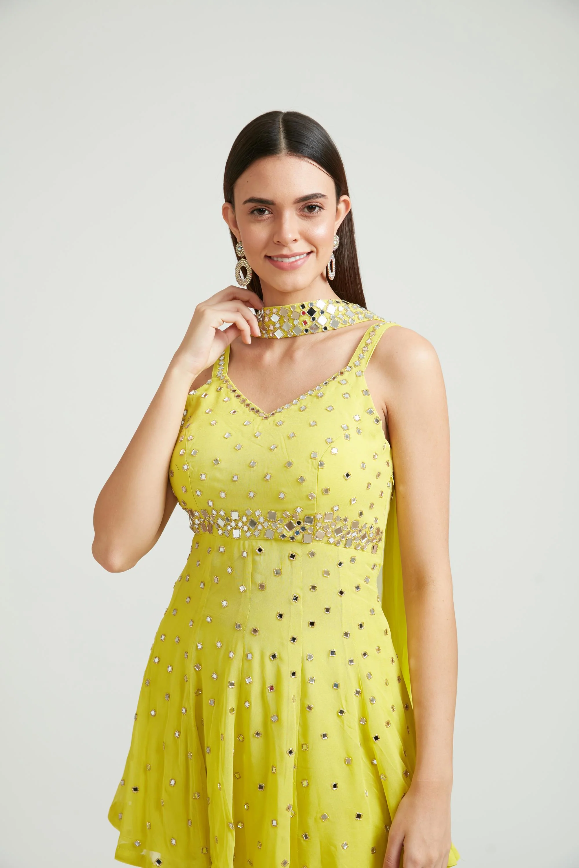 Neerus Lemon Color Georgette Fabric Anarkali Suit Set - Image 2
