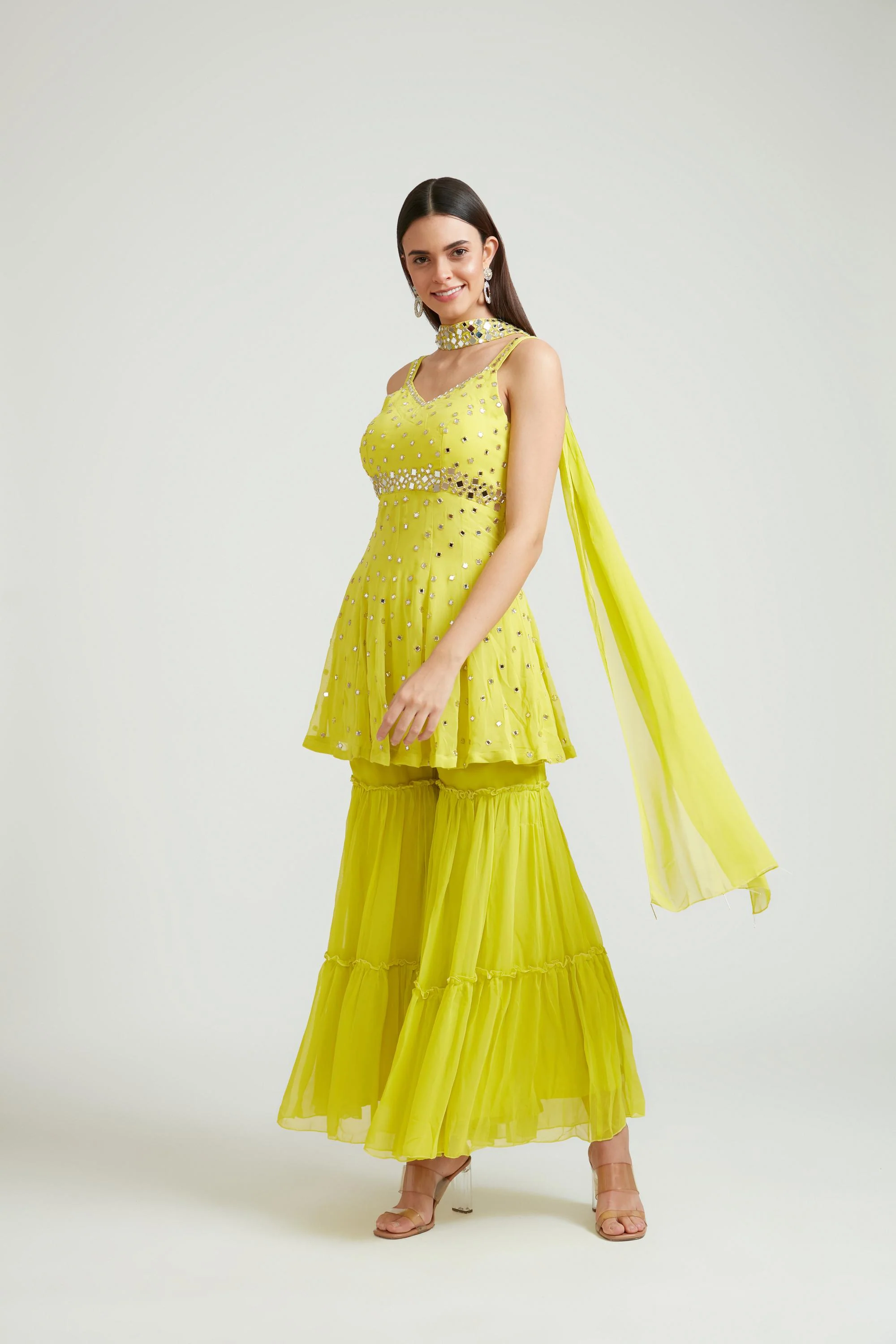 Neerus Lemon Color Georgette Fabric Anarkali Suit Set - Image 3