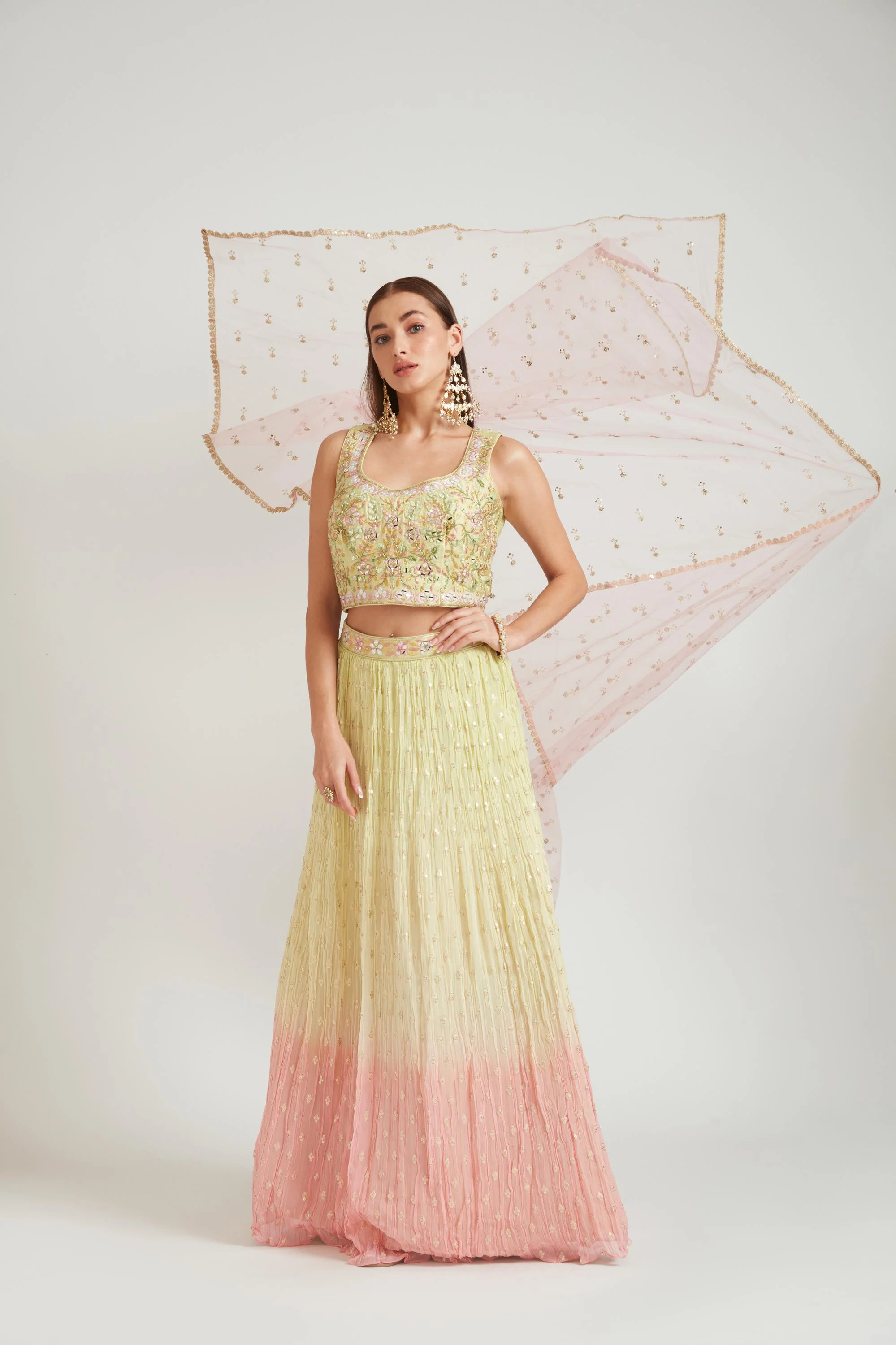 Neerus Lemon Color Georgette Fabric Lehenga Choli - Image 3
