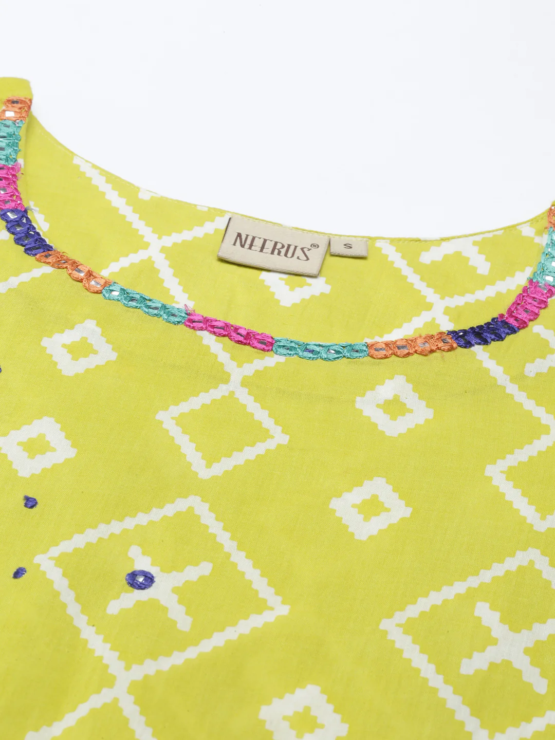 Neerus Lemon Color Mulmul Fabric Kurta - Image 2